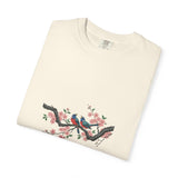 Birds on Cherry Blossom Branch T-Shirt | Japanese Floral Illustration