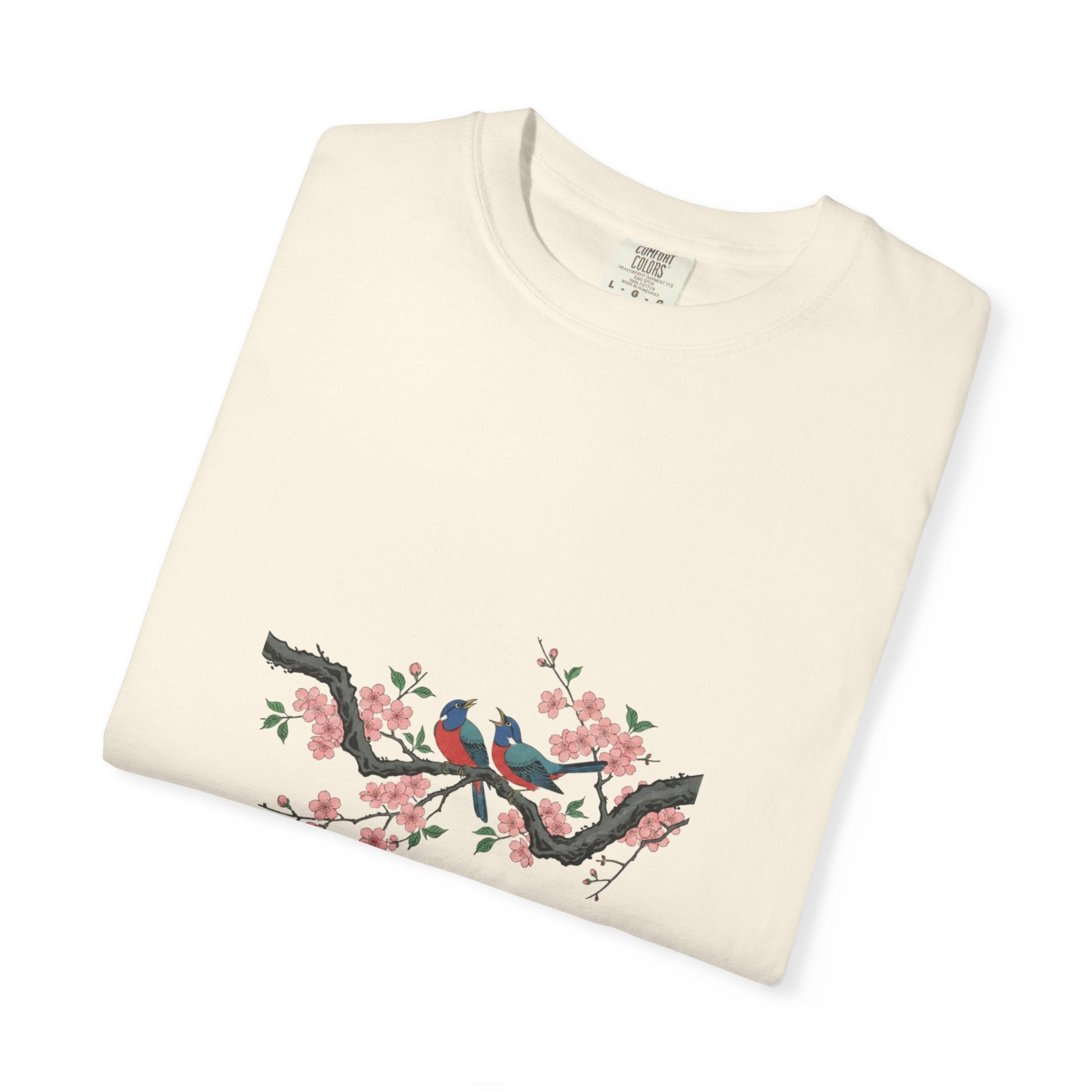 Birds on Cherry Blossom Branch T-Shirt | Japanese Floral Illustration