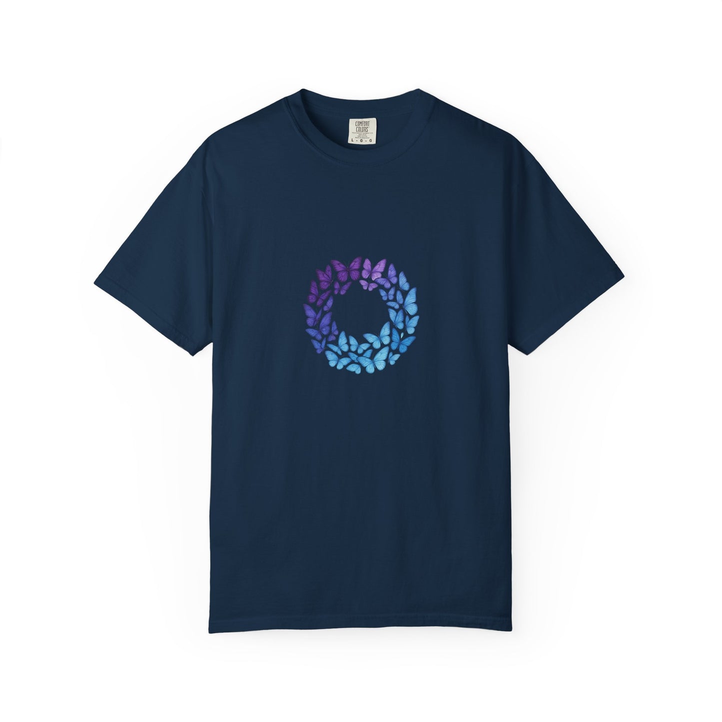 Blue Purple Butterfly Wreath T-shirt | Floral Circle Tee