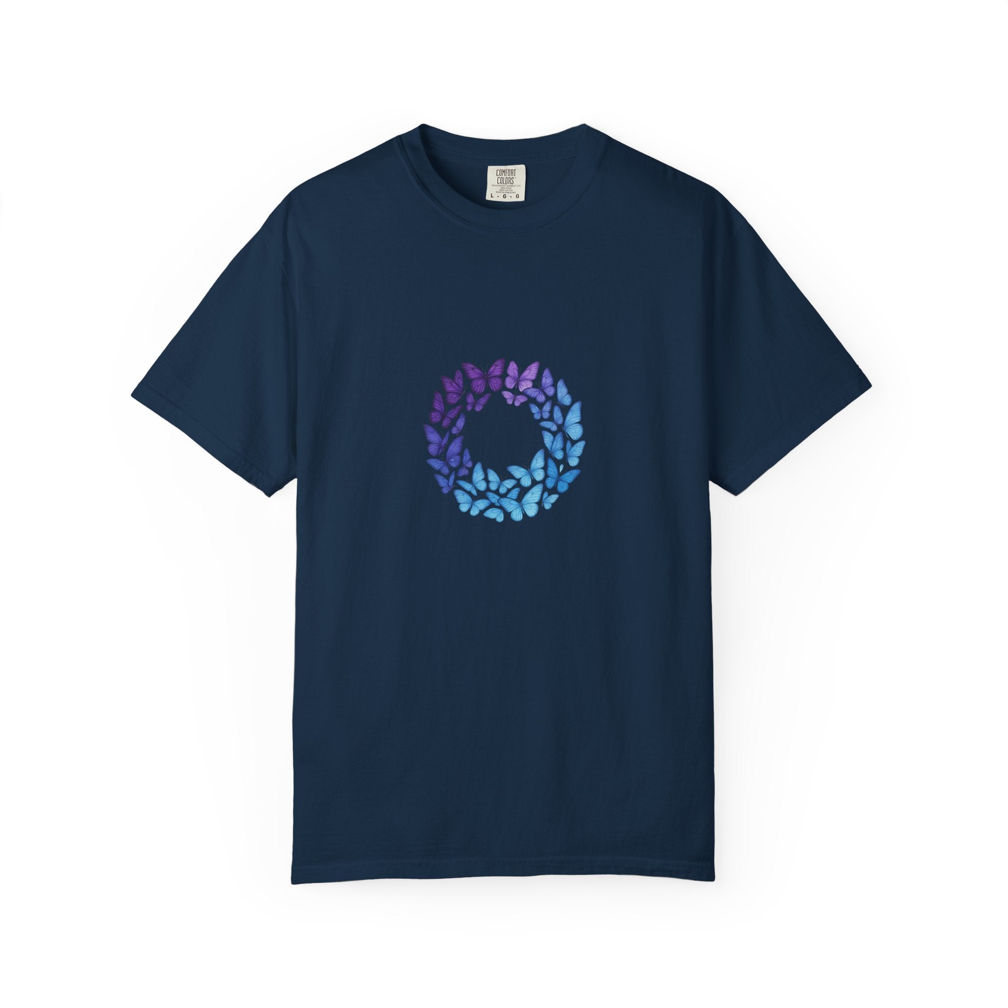 Blue Purple Butterfly Wreath T-shirt | Floral Circle Tee