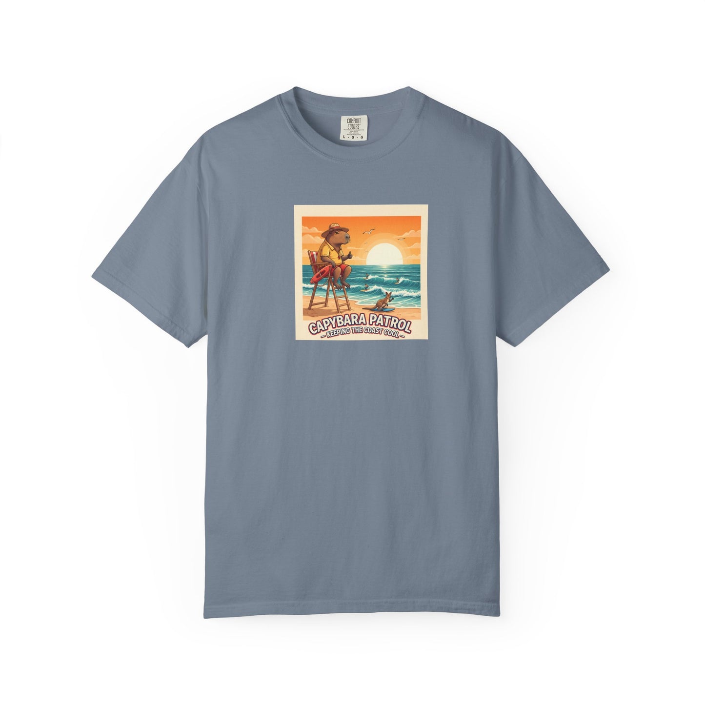 Capybara Patrol Sunset Surfing Capybara T-Shirt | Retro Beach Vibes