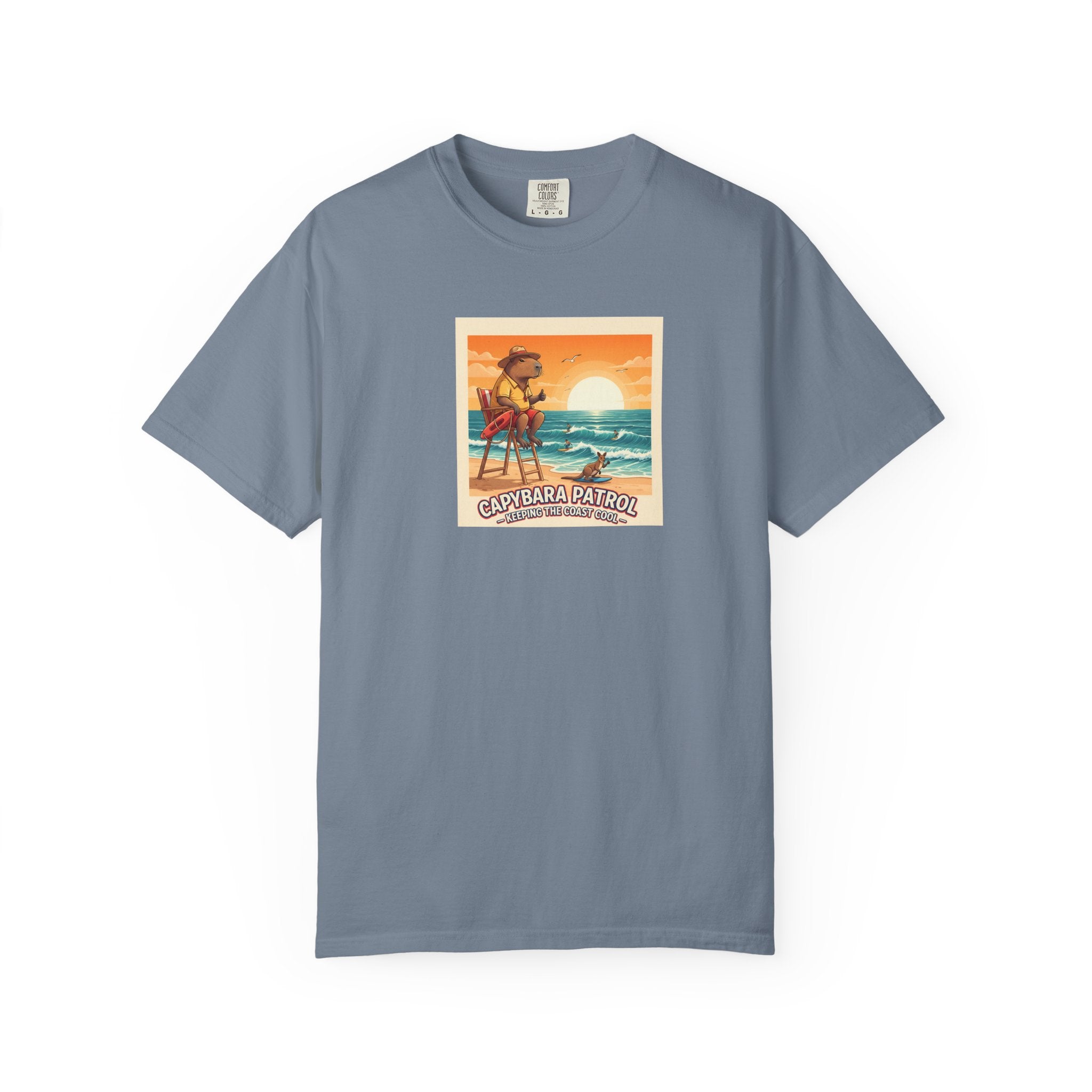 Capybara Patrol Sunset Surfing Capybara T-Shirt | Retro Beach Vibes