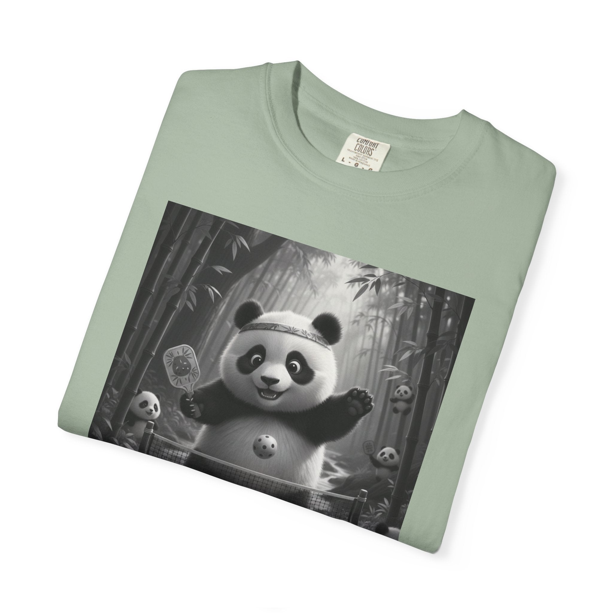 Panda Pickleball Bamboo Forest T-Shirt | Monochrome Kawaii Sports Decor