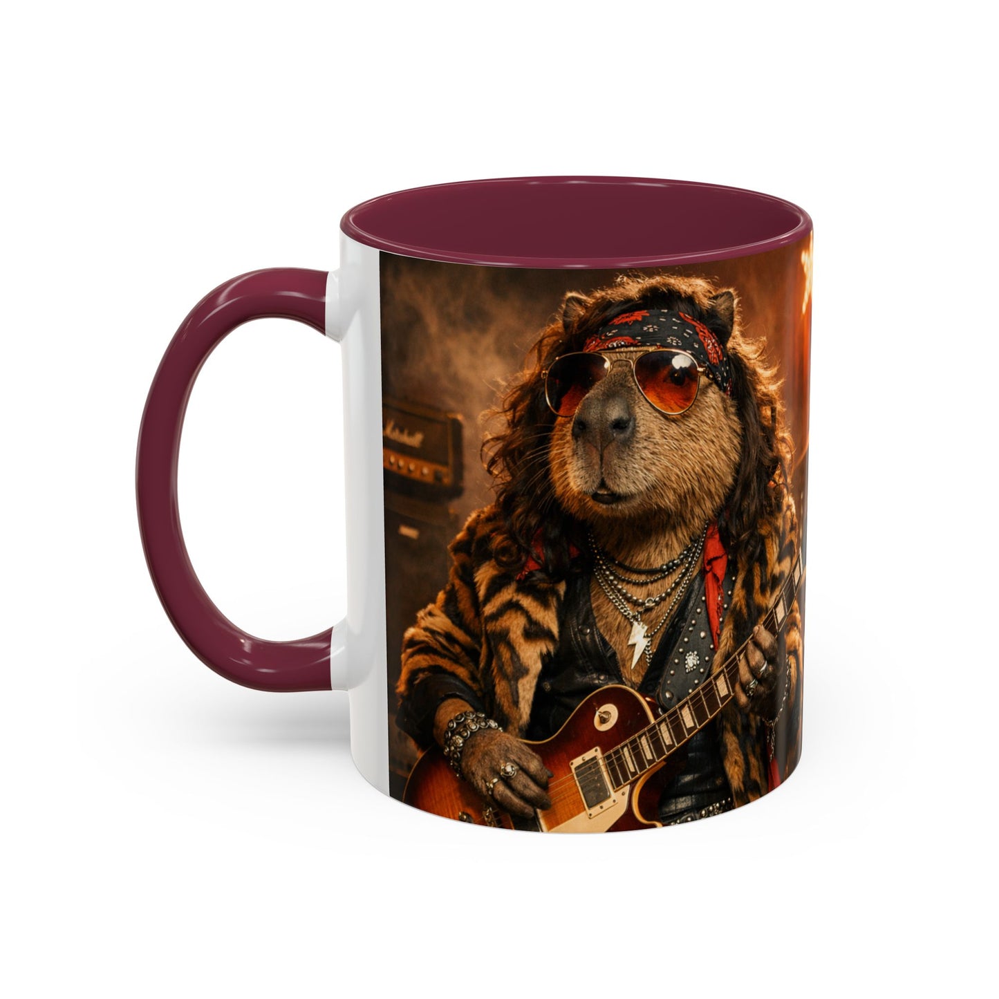 Rockstar Capybara with Guitar Mug | Color Accent Coffee Cup 11oz 15oz