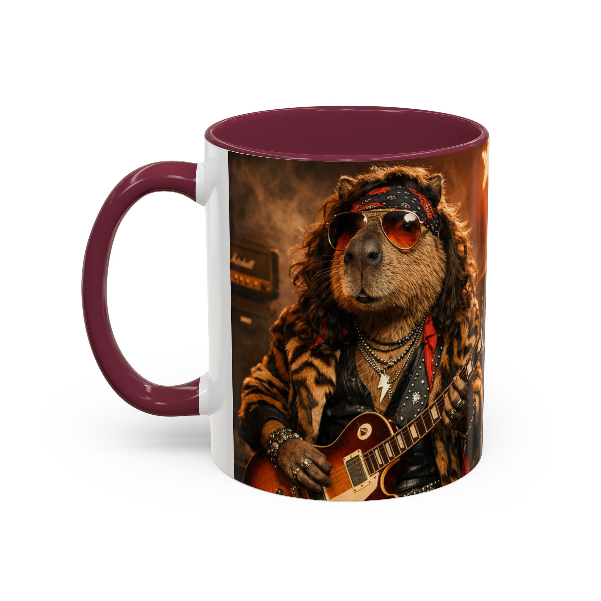 Rockstar Capybara with Guitar Mug | Color Accent Coffee Cup 11oz 15oz