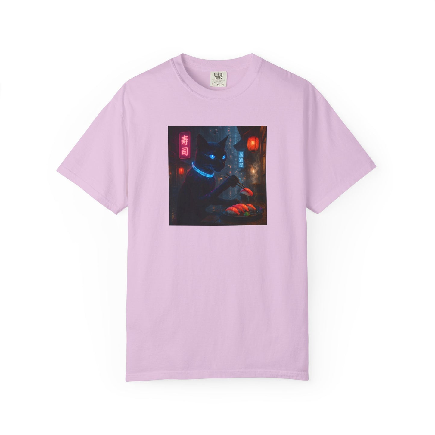 Neon Cyber Cat Sushi Shibuya T-shirt | Dark Alley Japanese Streetwear