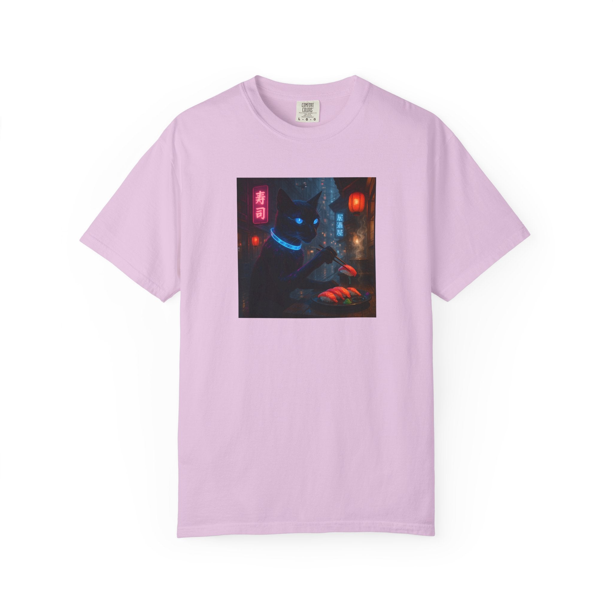 Neon Cyber Cat Sushi Shibuya T-shirt | Dark Alley Japanese Streetwear