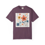 Hand-drawn Watercolor Floral Doodles T-shirt | Linocut & Embroidery Texture