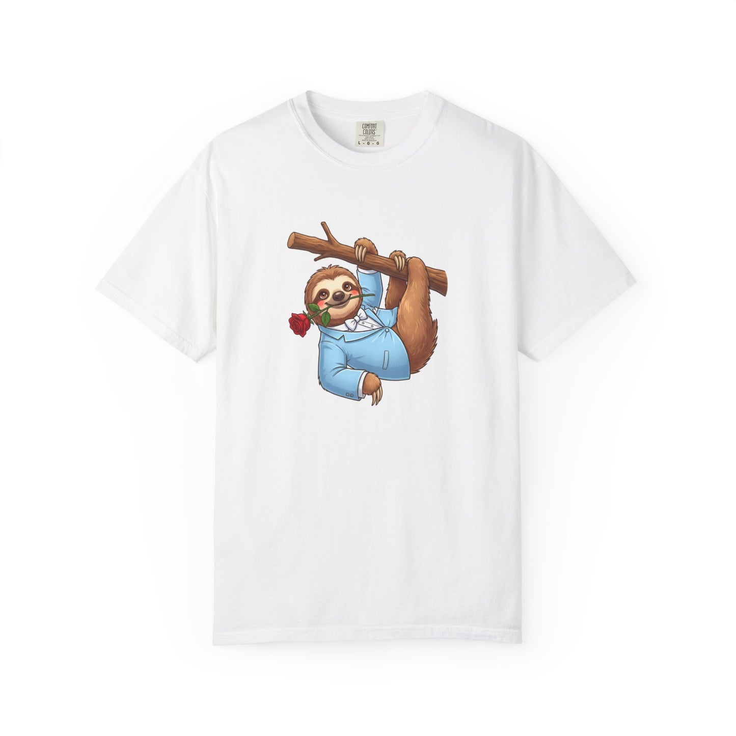Sloth with Rose on Branch T-shirt | Cute Relaxed Animal Tee