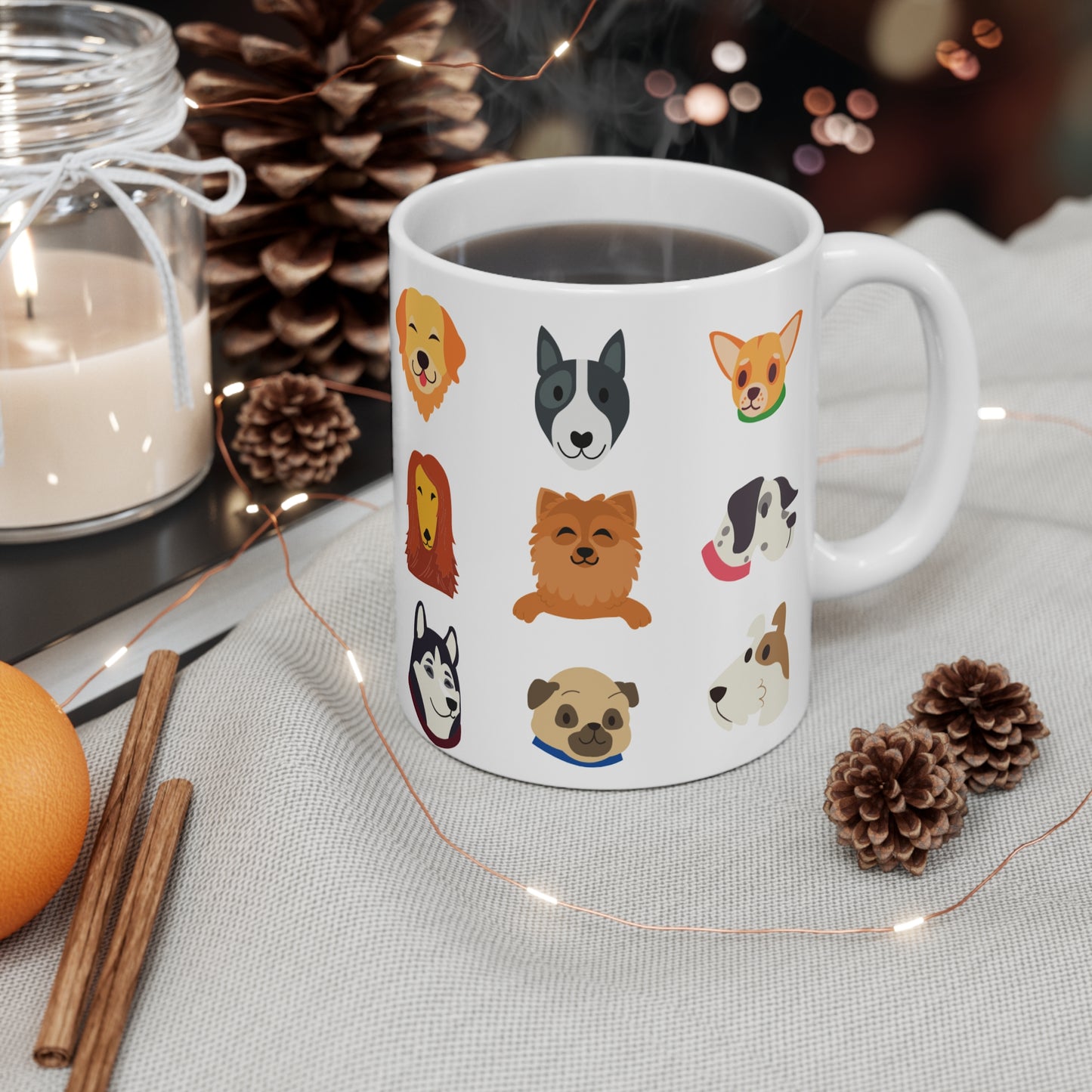 Dog Breed Faces Mug | Cute Cartoon Puppy Pattern 11oz