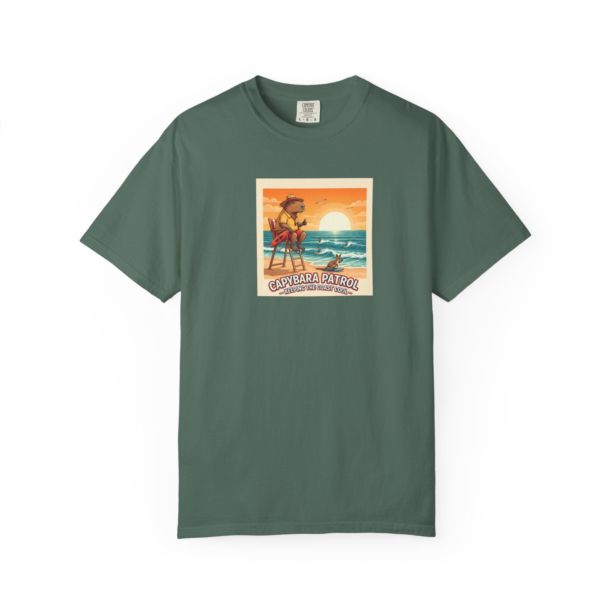 Capybara Patrol Sunset Surfing Capybara T-Shirt | Retro Beach Vibes