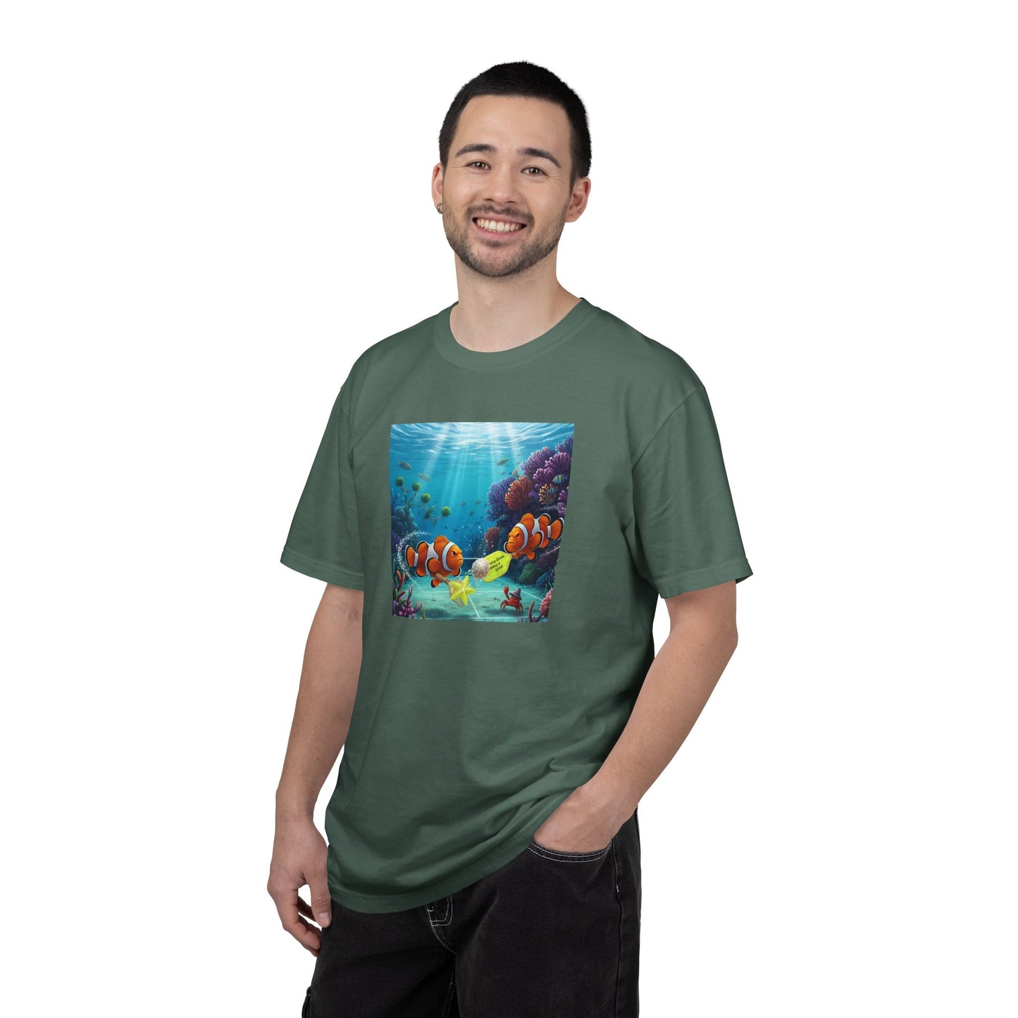 Clownfish Reef Scene T-shirt | Underwater Coral Ocean Illustration