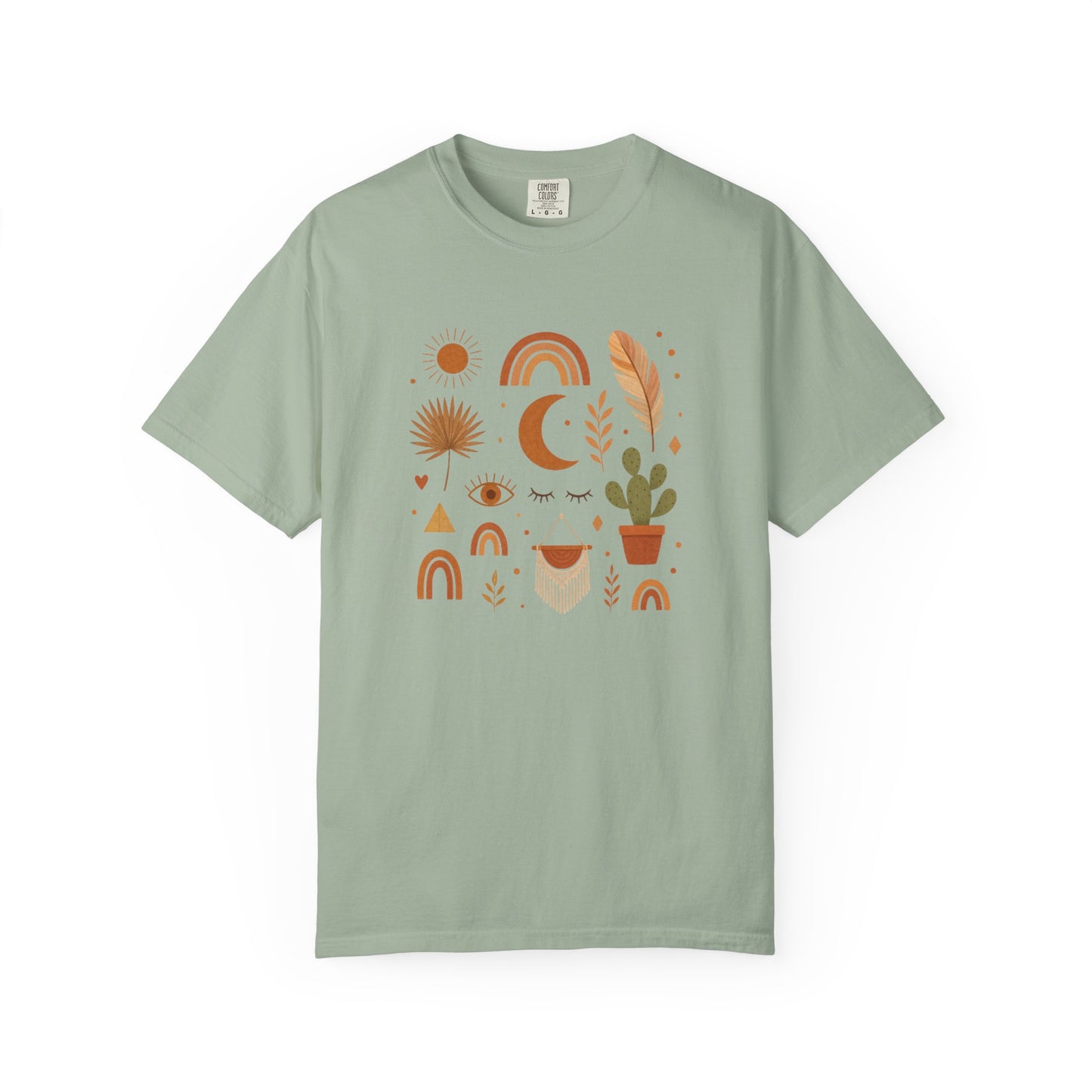 Boho Icons Mosaic T-Shirt | Crescent Moon Cactus Rainbows