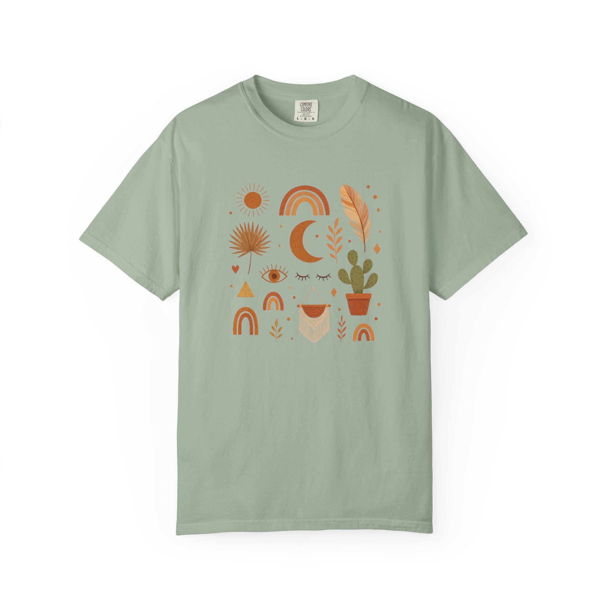 Boho Icons Mosaic T-Shirt | Crescent Moon Cactus Rainbows