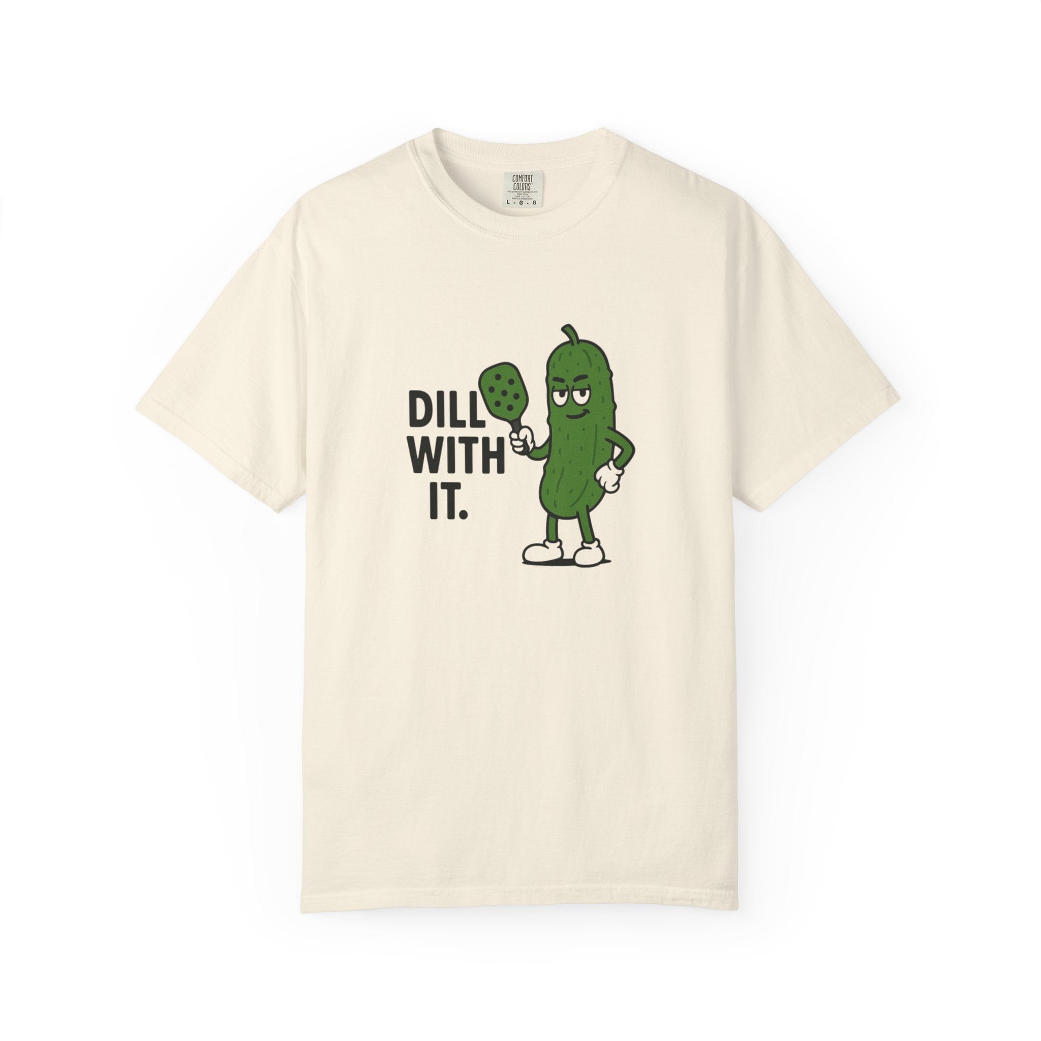 Dill With It Pickle Character T-shirt | Funny Vegan Food Pun Tee