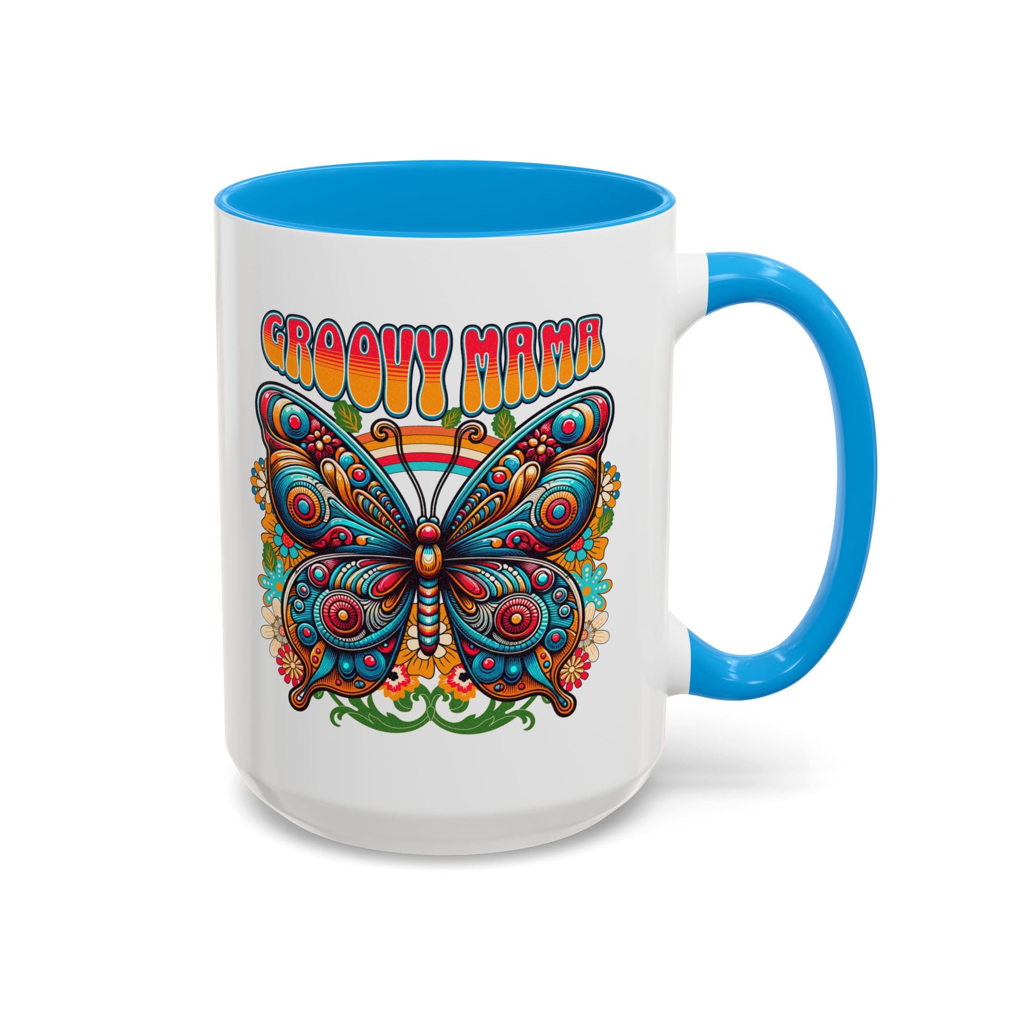 Groovy Mama Butterfly Mug | Retro Psychedelic Floral Design