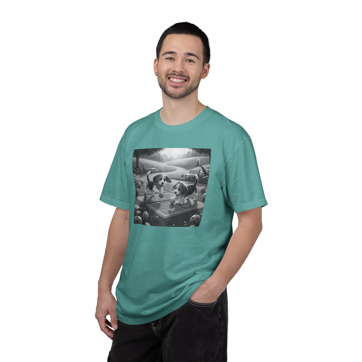 Pickleball Beagle Puppies T-shirt | Monochrome Dog Art