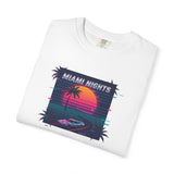 Miami Nights Sunset Palm T-shirt | Retro Vaporwave Beach Scene
