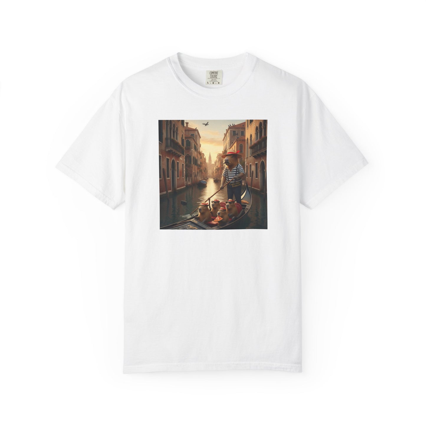 Capybara Venice Gondola Sunset T-shirt | Scenic Canal Travel Art