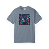 Neon Cyberpunk Capybara Cityscape T-Shirt | Futuristic Night Street Art