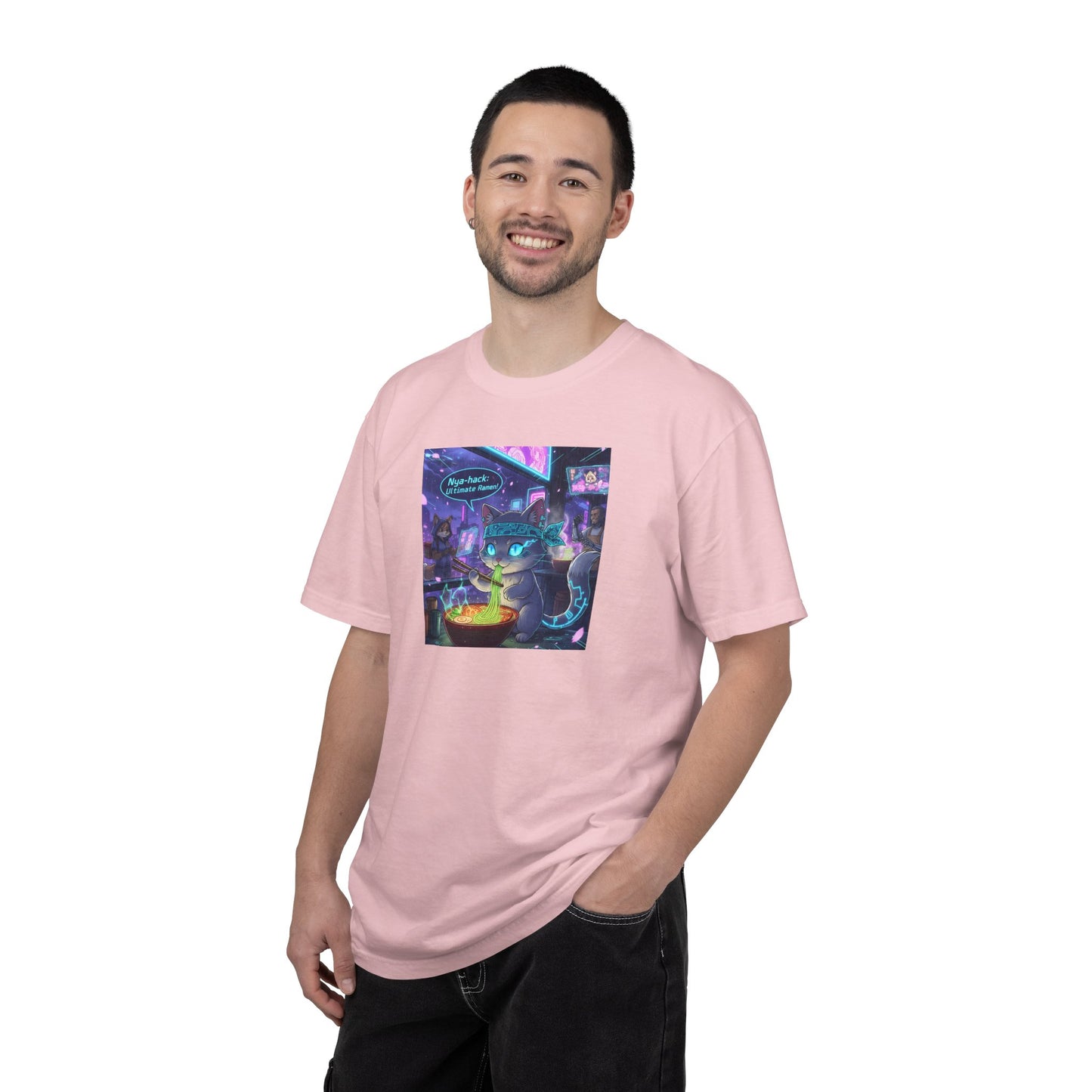 Cyberpunk Cat T-shirt | Neon Magic Potion Street Scene
