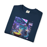 Cyberpunk Cat T-shirt | Neon Magic Potion Street Scene