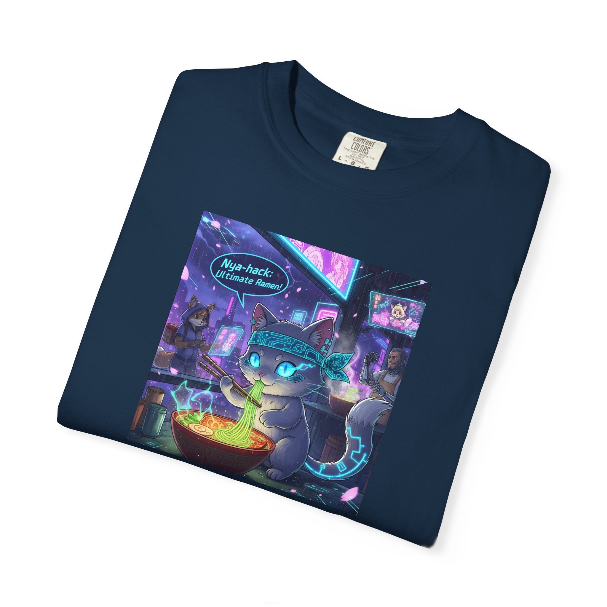 Cyberpunk Cat T-shirt | Neon Magic Potion Street Scene
