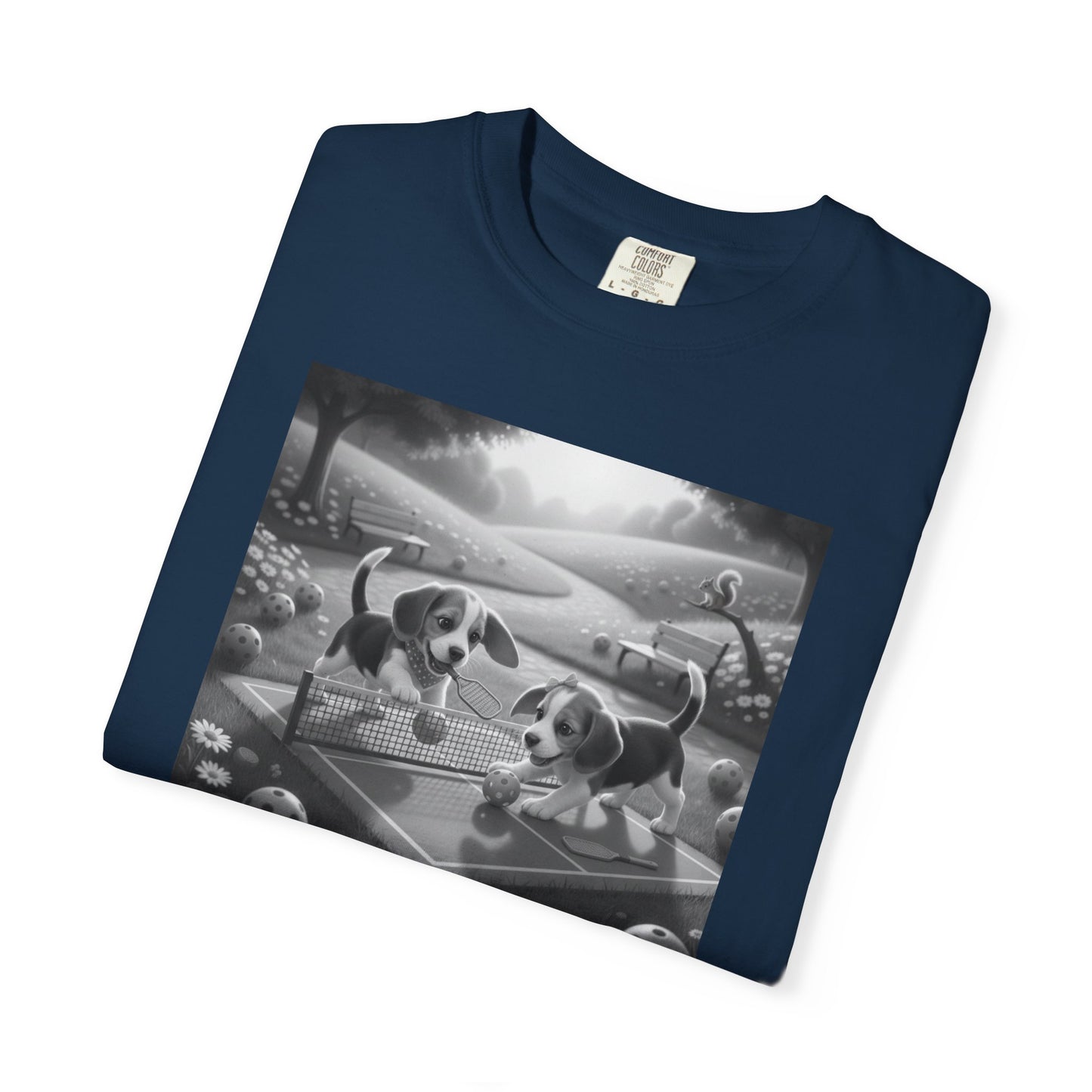 Pickleball Beagle Puppies T-shirt | Monochrome Dog Art
