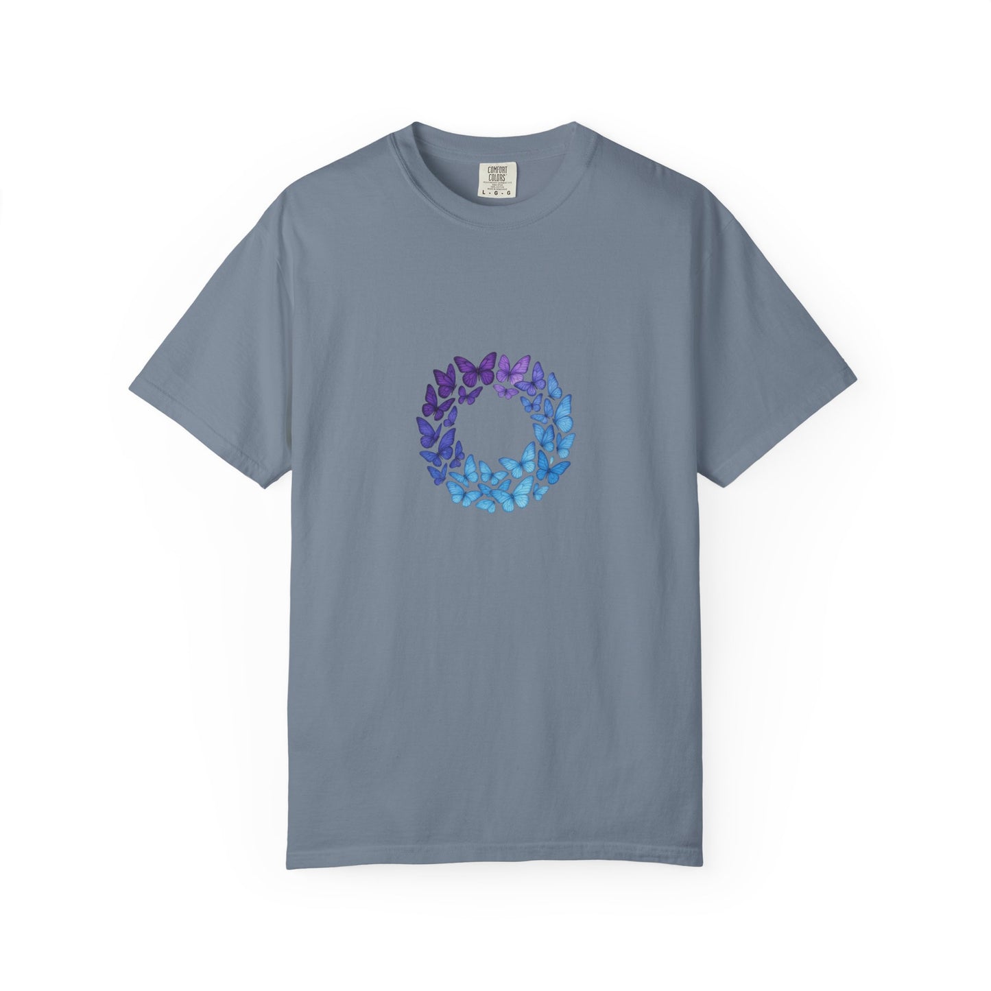 Blue Purple Butterfly Wreath T-shirt | Floral Circle Tee