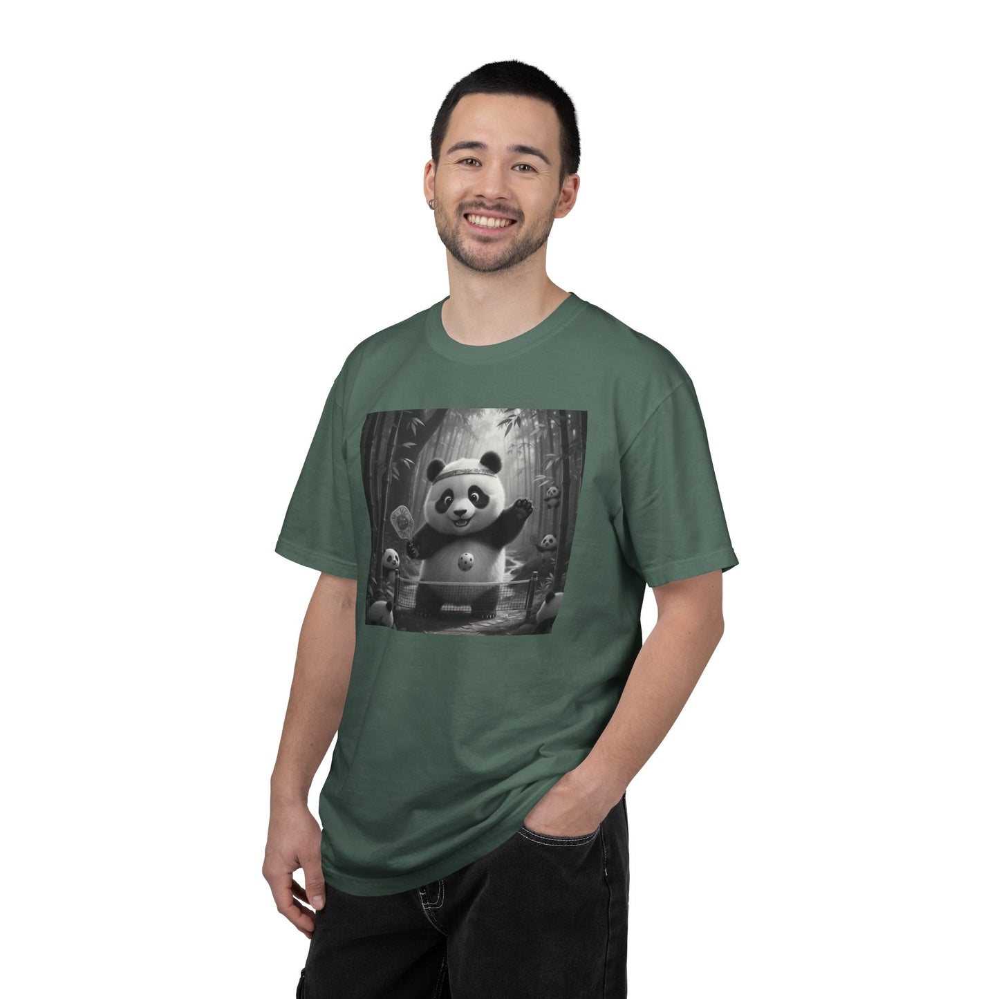 Panda Pickleball Bamboo Forest T-Shirt | Monochrome Kawaii Sports Decor