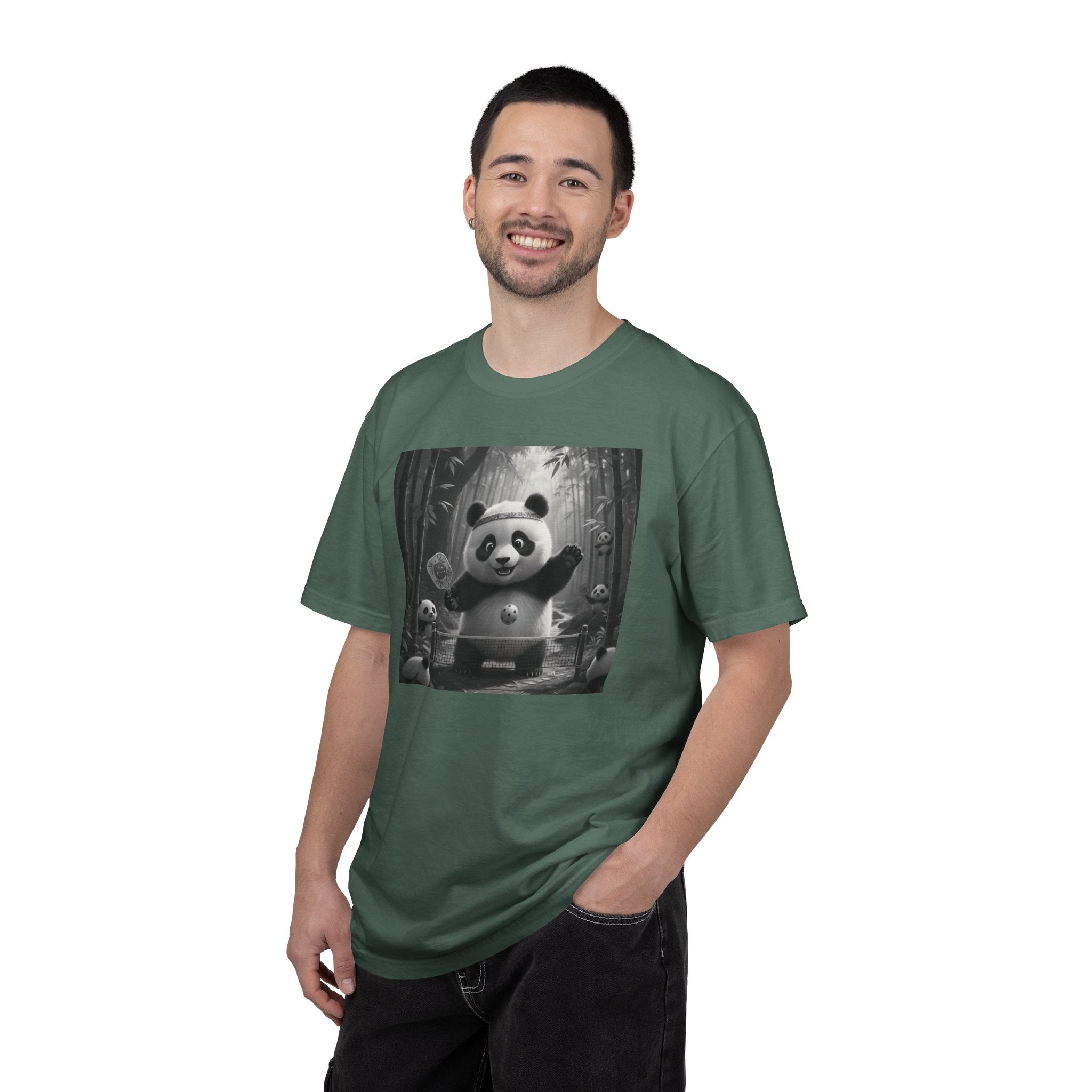 Panda Pickleball Bamboo Forest T-Shirt | Monochrome Kawaii Sports Decor