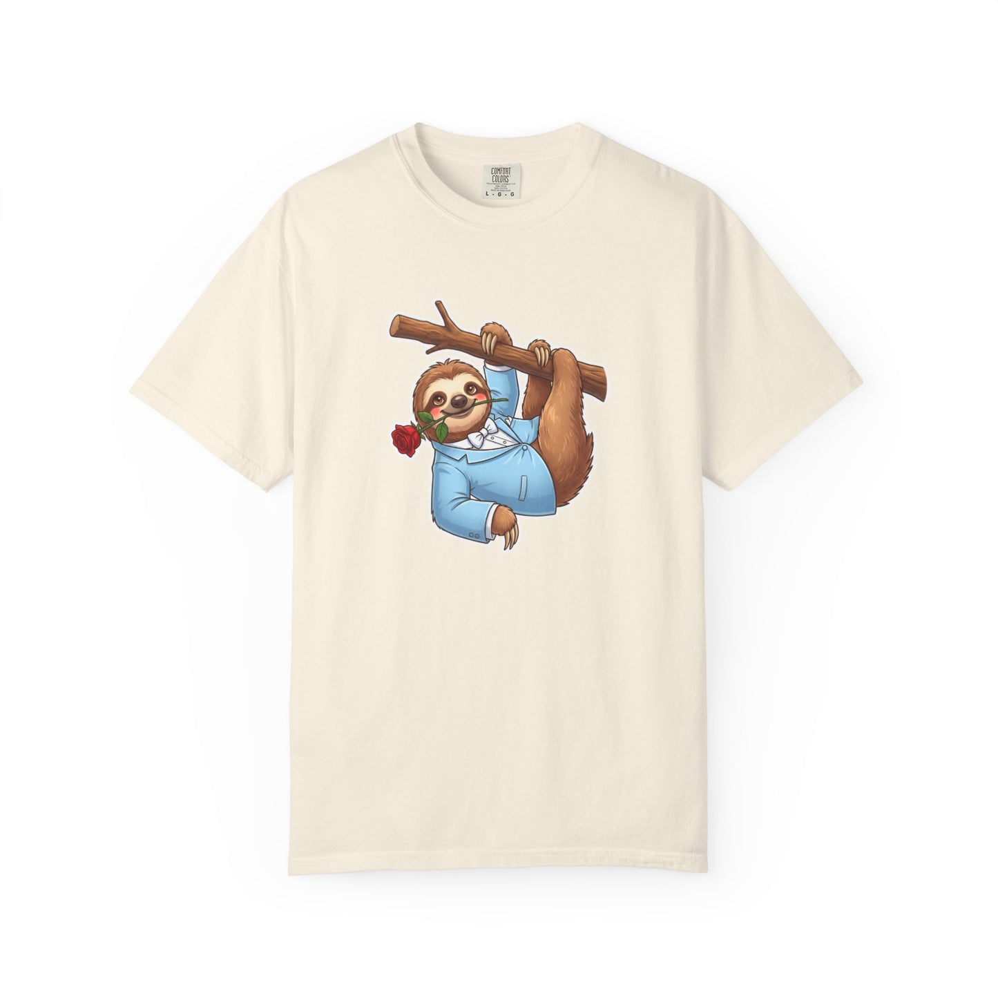 Sloth with Rose on Branch T-shirt | Cute Relaxed Animal Tee