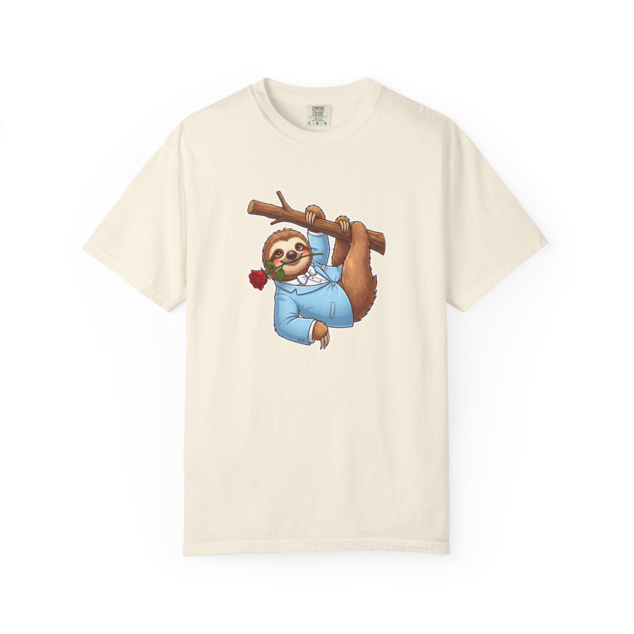 Sloth with Rose on Branch T-shirt | Cute Relaxed Animal Tee