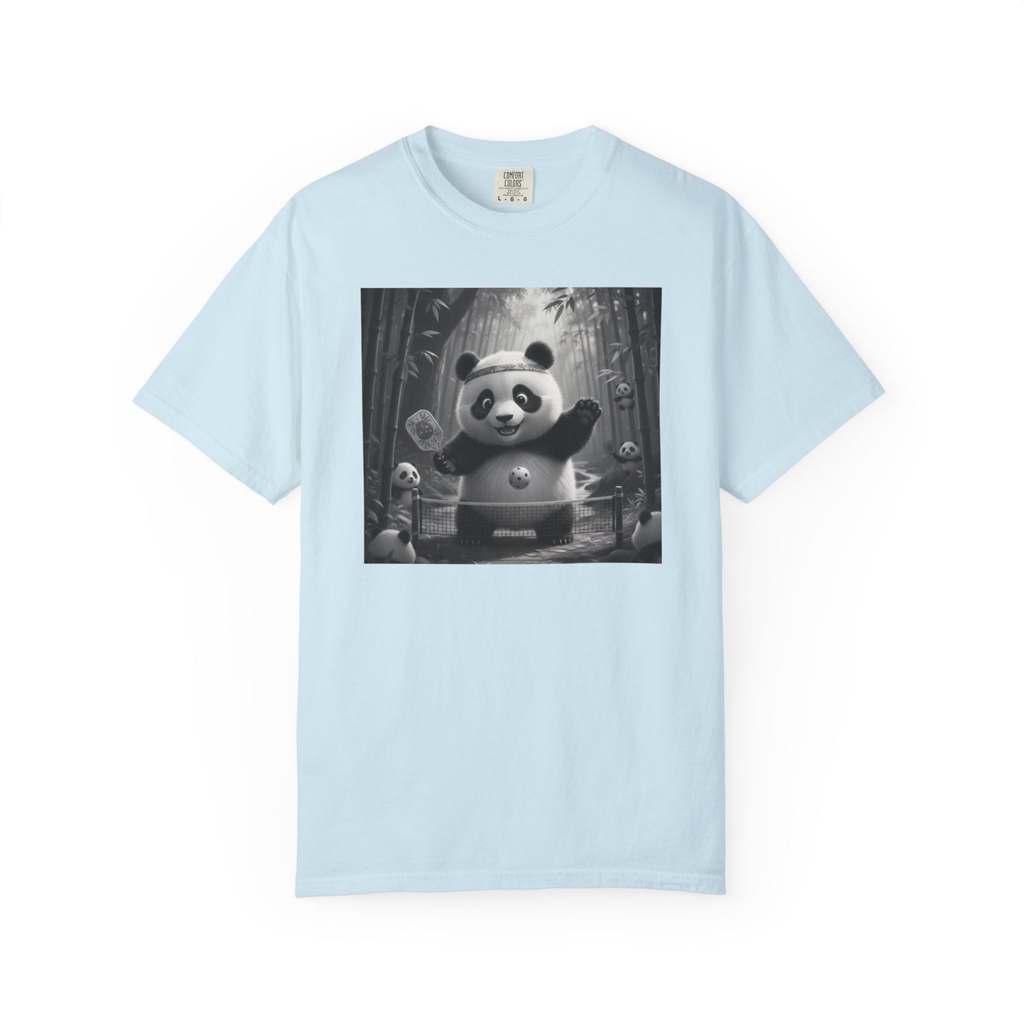 Panda Pickleball Bamboo Forest T-Shirt | Monochrome Kawaii Sports Decor