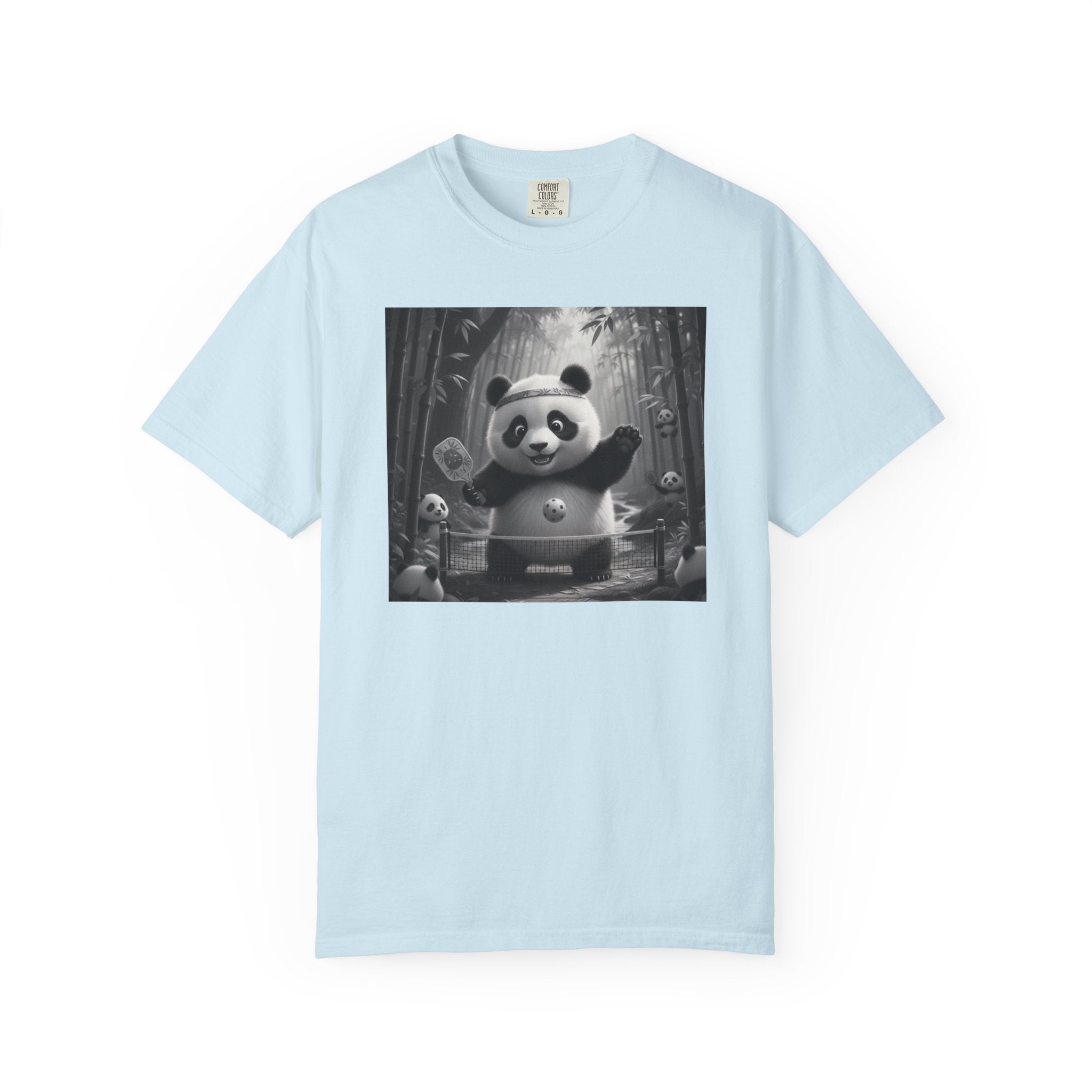 Panda Pickleball Bamboo Forest T-Shirt | Monochrome Kawaii Sports Decor