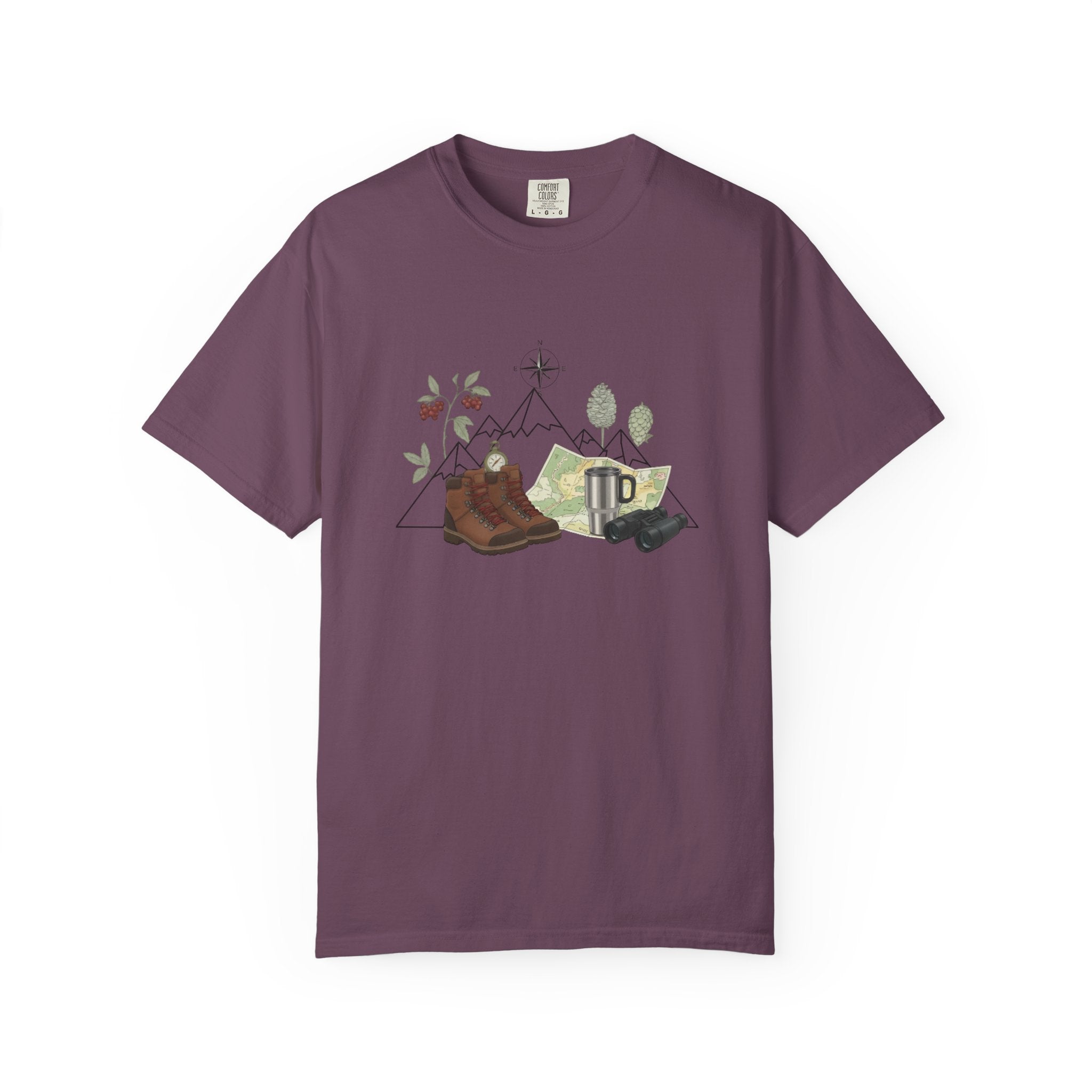 Camping Mountain Outdoors Graphic T-shirt | Hiking Boots Trees Flowers