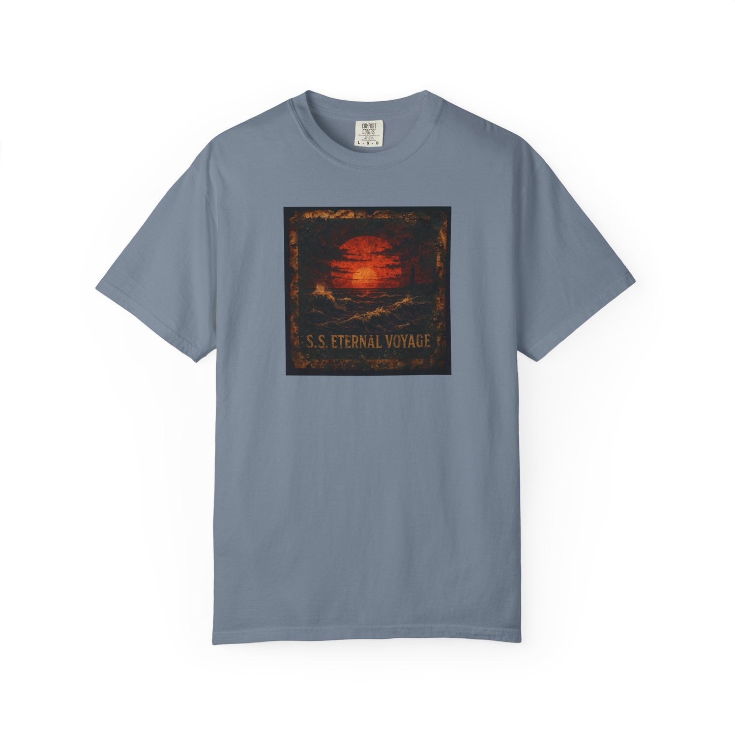 Eternal Voyage Sunset Illustration T-Shirt | Vintage Ocean Scene
