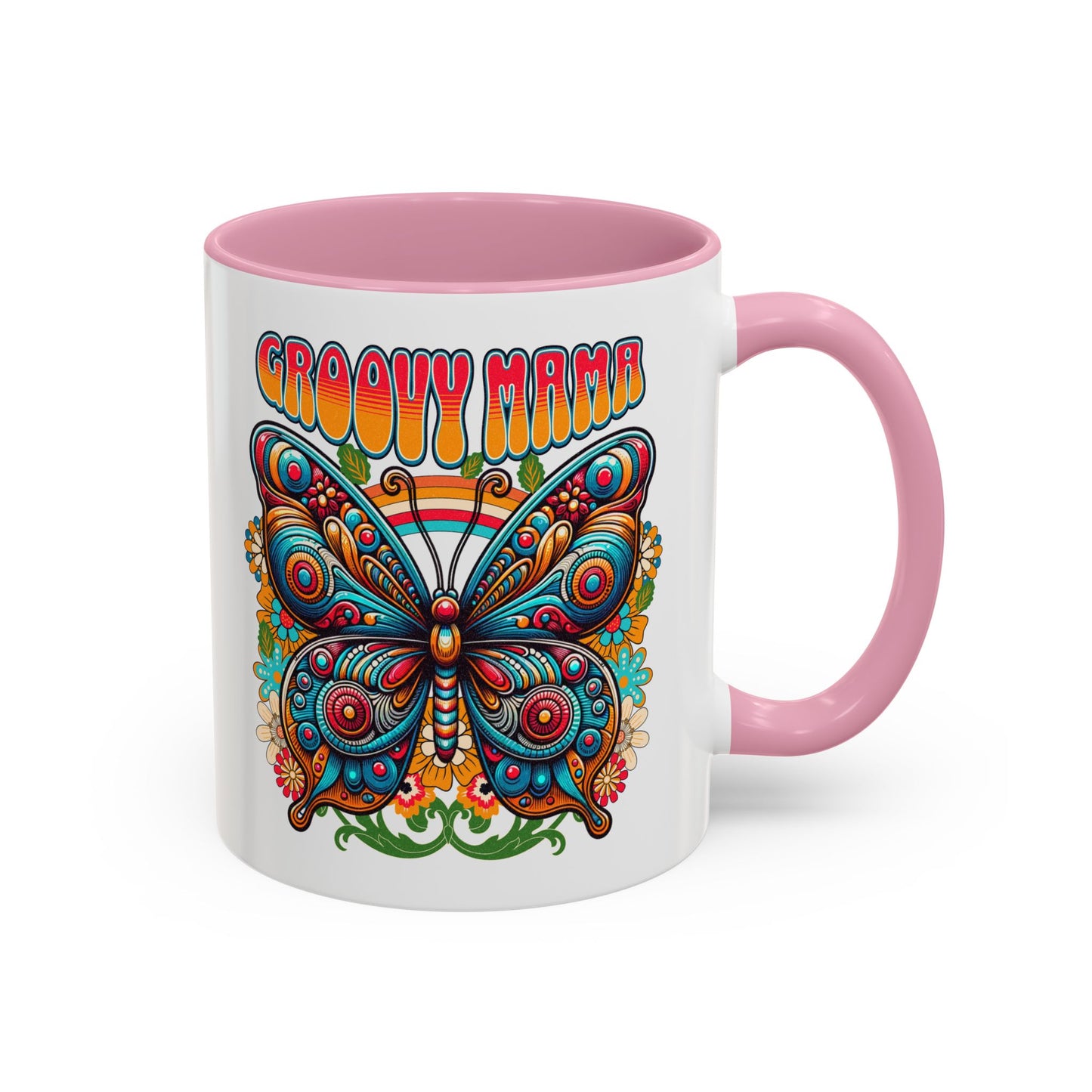 Groovy Mama Butterfly Mug | Retro Psychedelic Floral Design