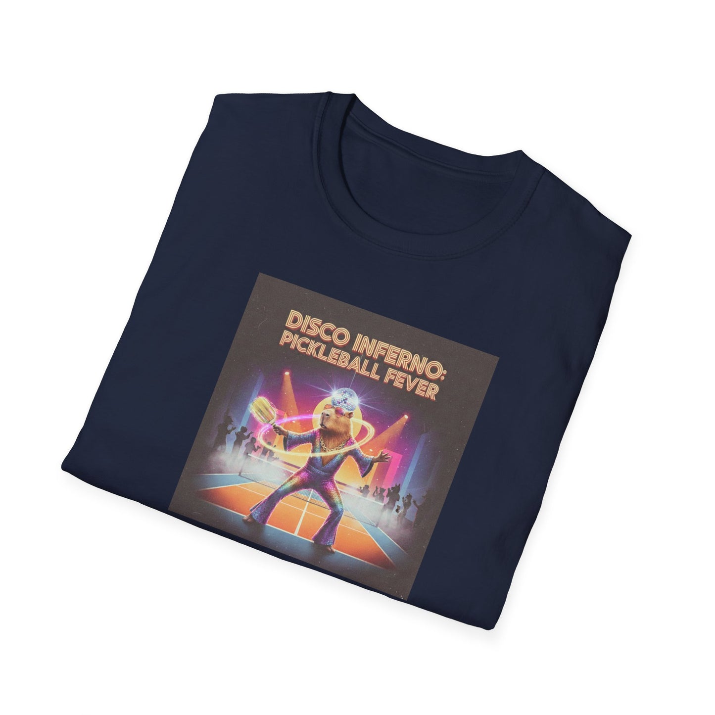 Disco Inferno Capybara Pickleball Fever T-Shirt | Retro 70s Dance Court Graphic