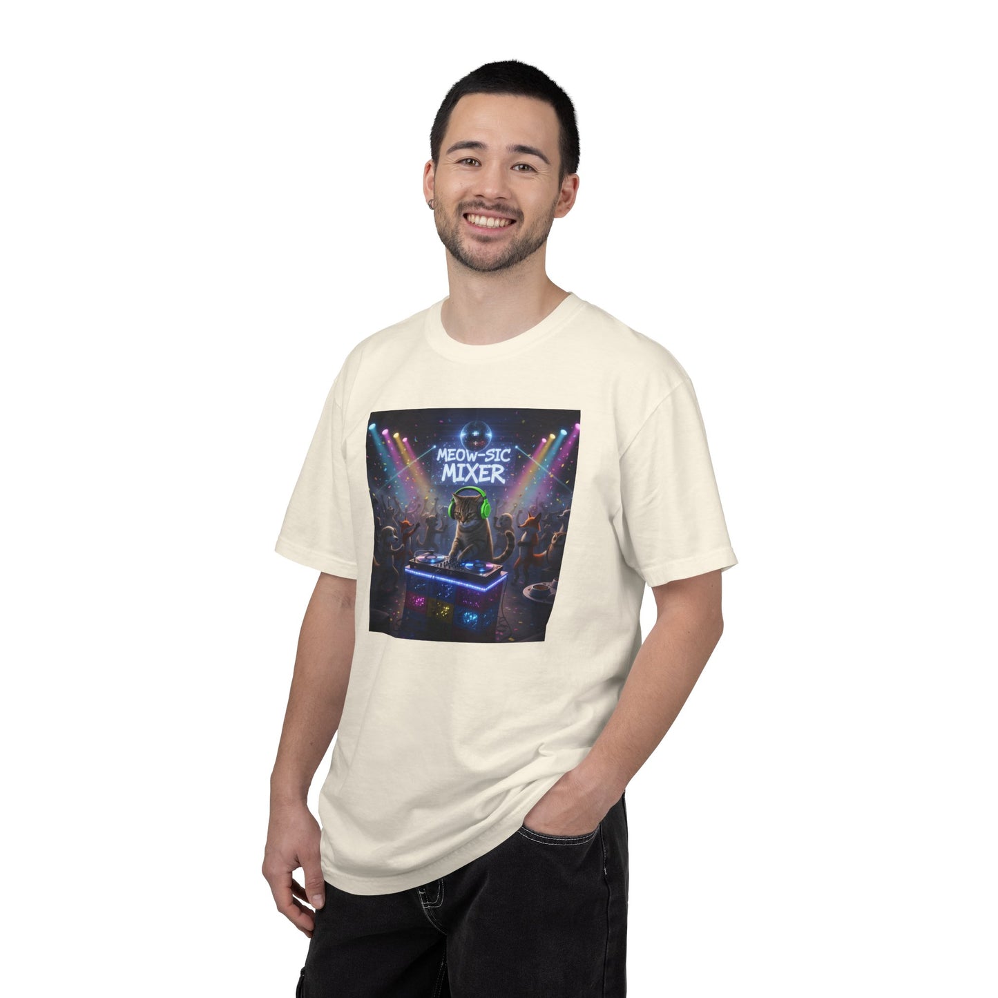 Melodic Mixer DJ Cat T-shirt | Neon Retro Music Party