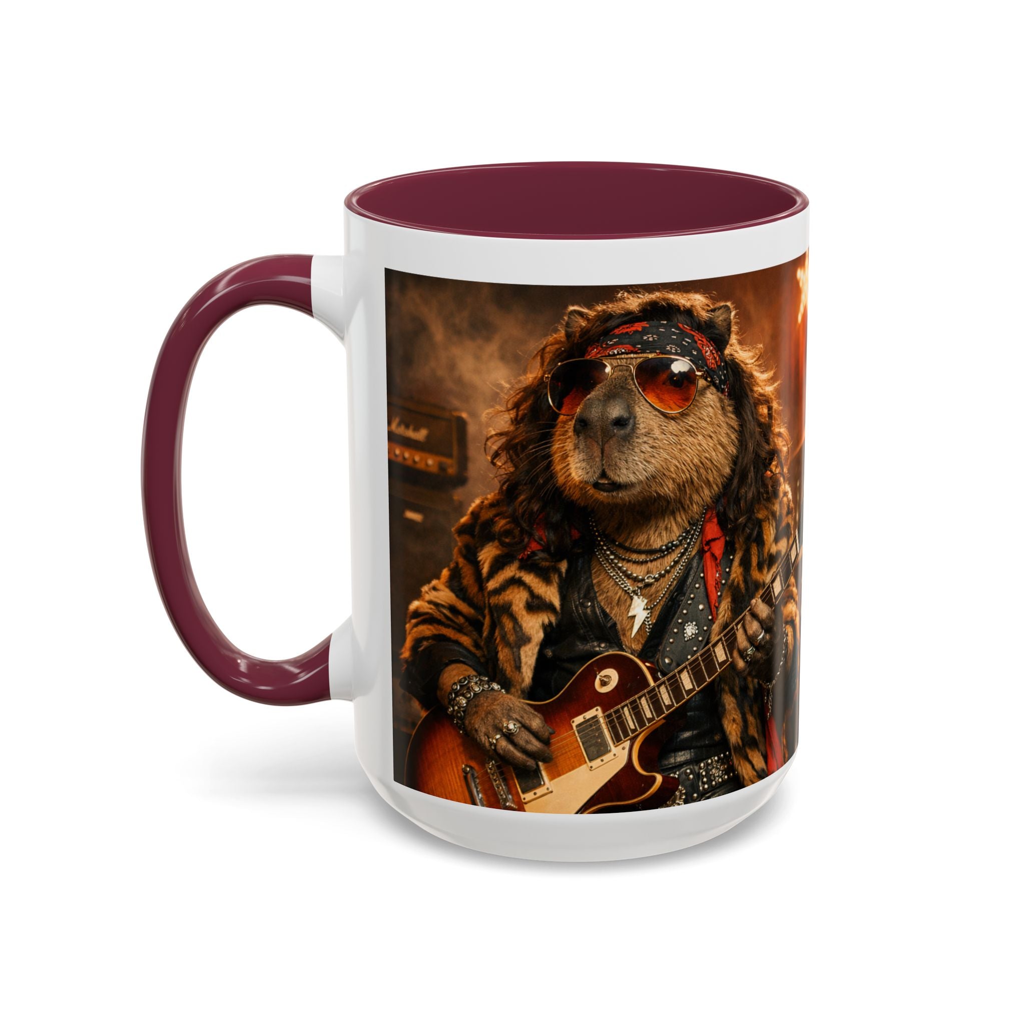 Rockstar Capybara with Guitar Mug | Color Accent Coffee Cup 11oz 15oz