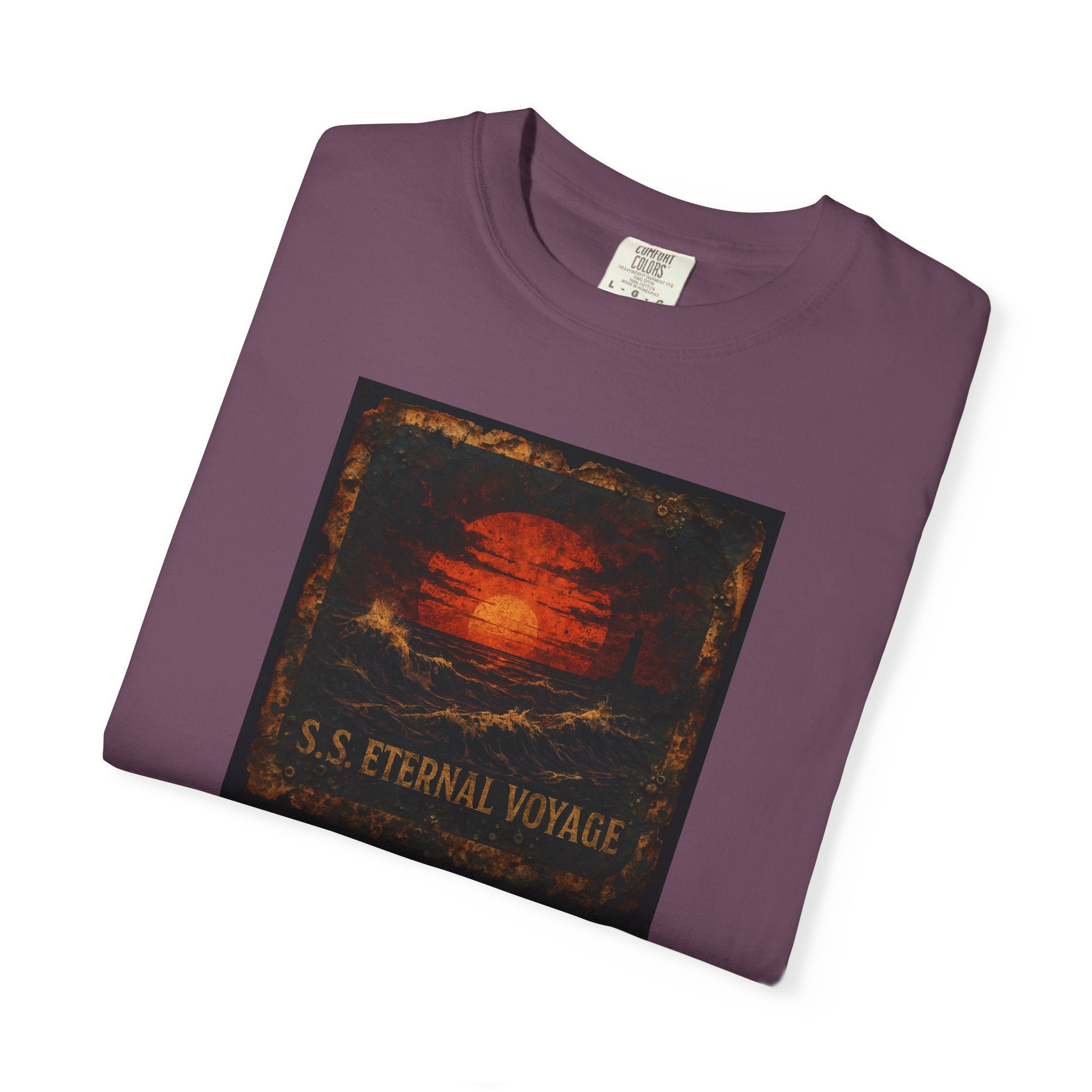 Eternal Voyage Sunset Illustration T-Shirt | Vintage Ocean Scene