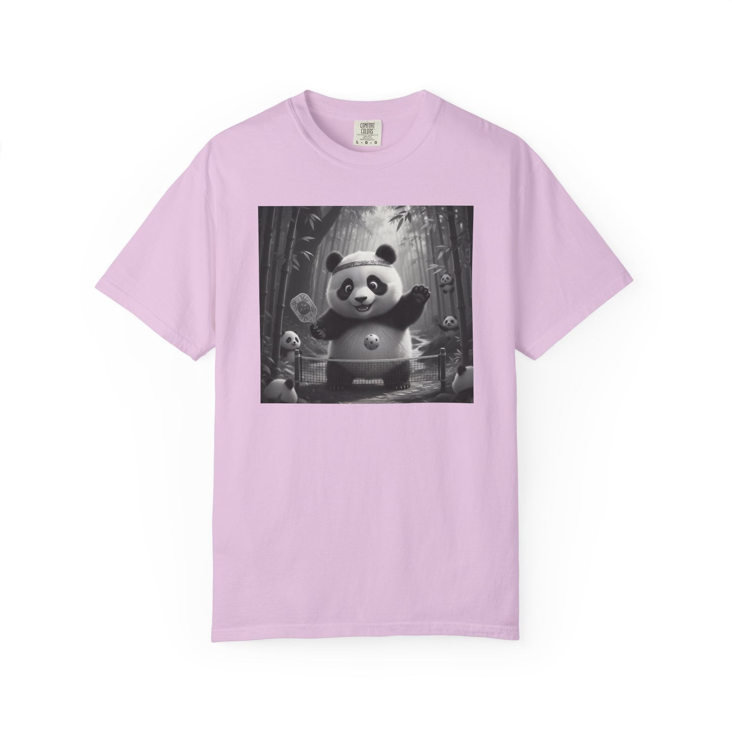 Panda Pickleball Bamboo Forest T-Shirt | Monochrome Kawaii Sports Decor