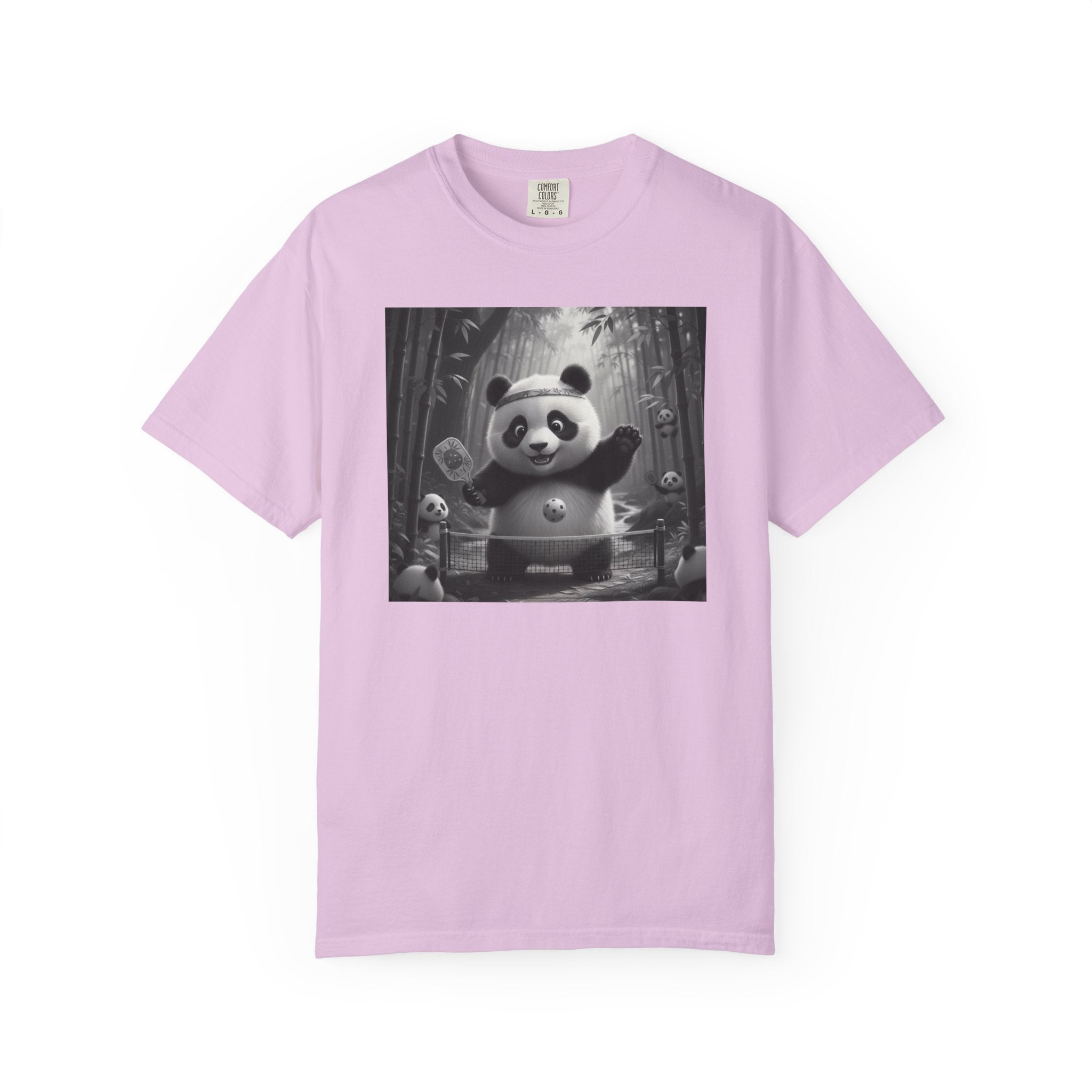 Panda Pickleball Bamboo Forest T-Shirt | Monochrome Kawaii Sports Decor