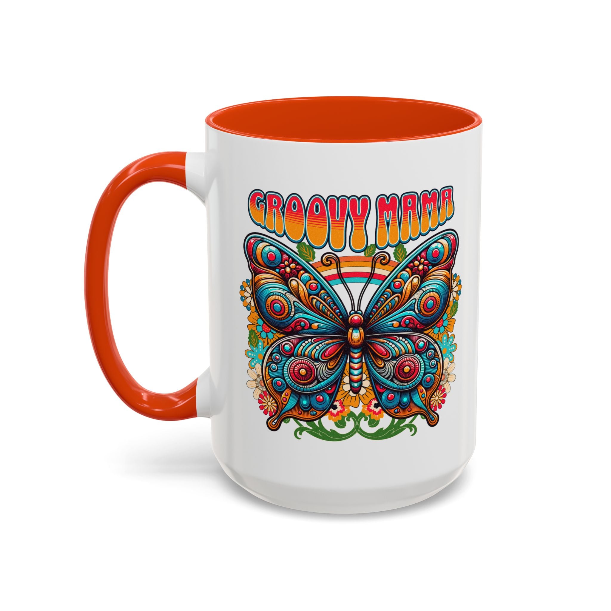 Groovy Mama Butterfly Mug | Retro Psychedelic Floral Design