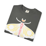 Celestial Moth T-shirt | Pink Yellow Moth with Crescent Moon