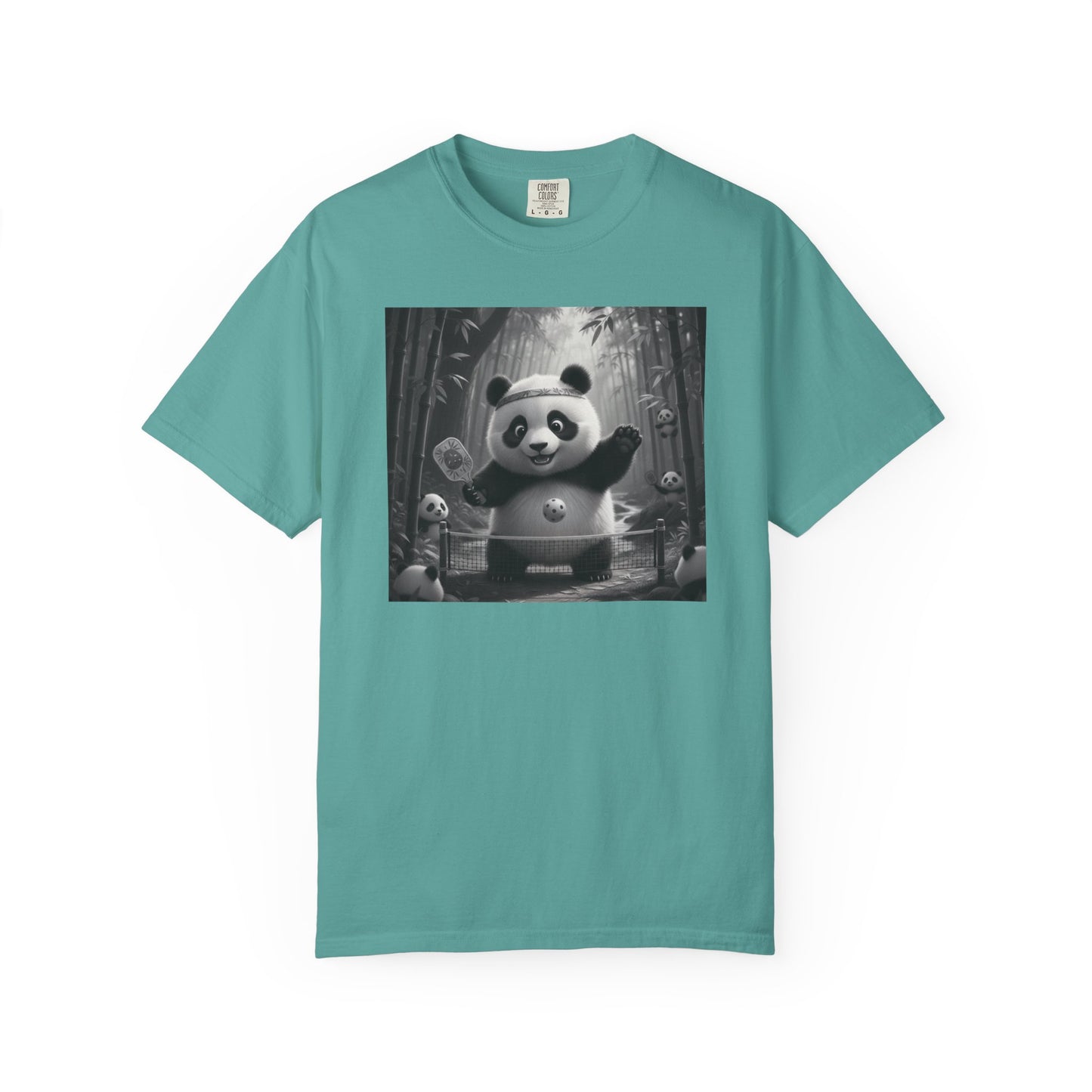 Panda Pickleball Bamboo Forest T-Shirt | Monochrome Kawaii Sports Decor