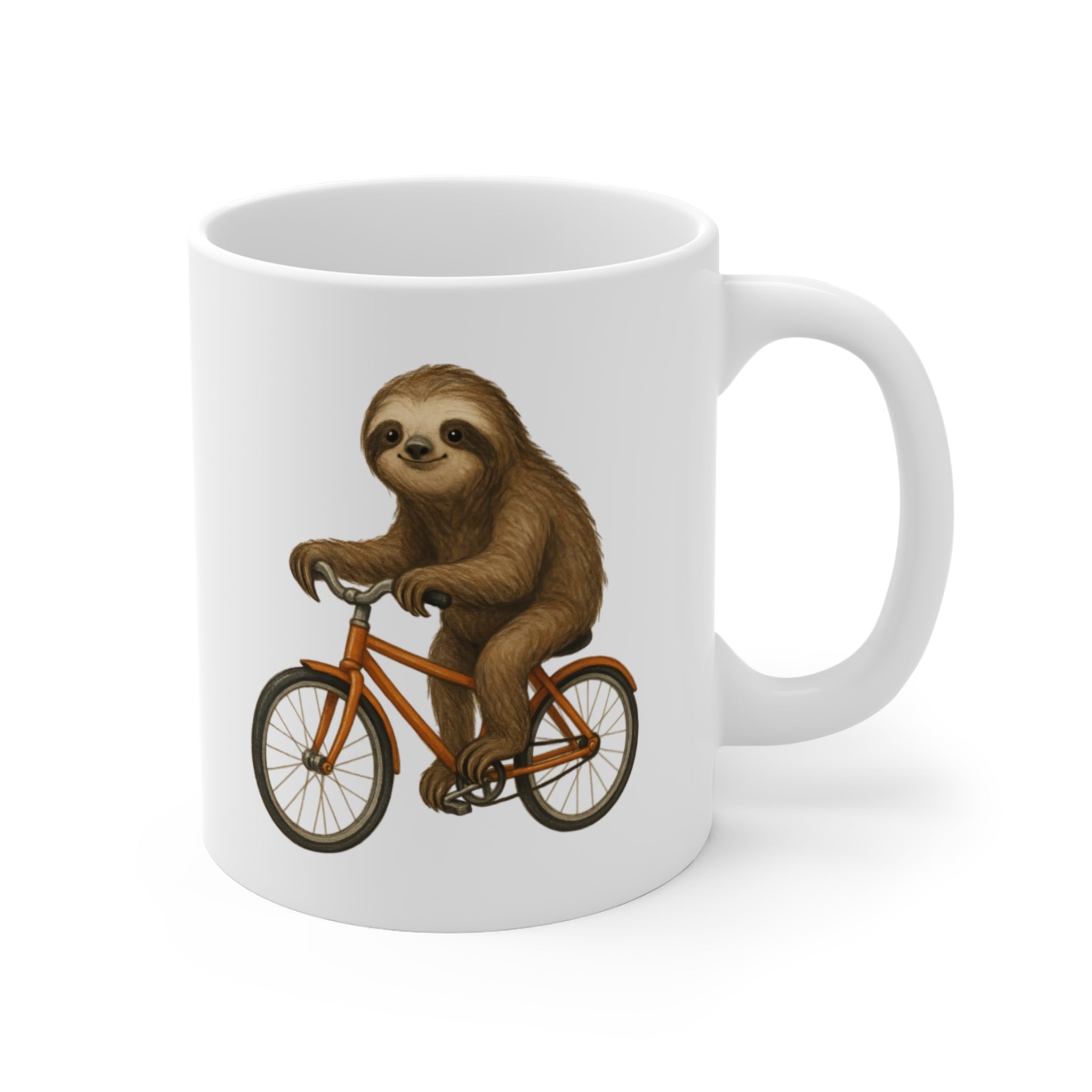 Sloth on Bike Mug | Whimsical Bicycle Illustration, Ceramic Coffee Cup