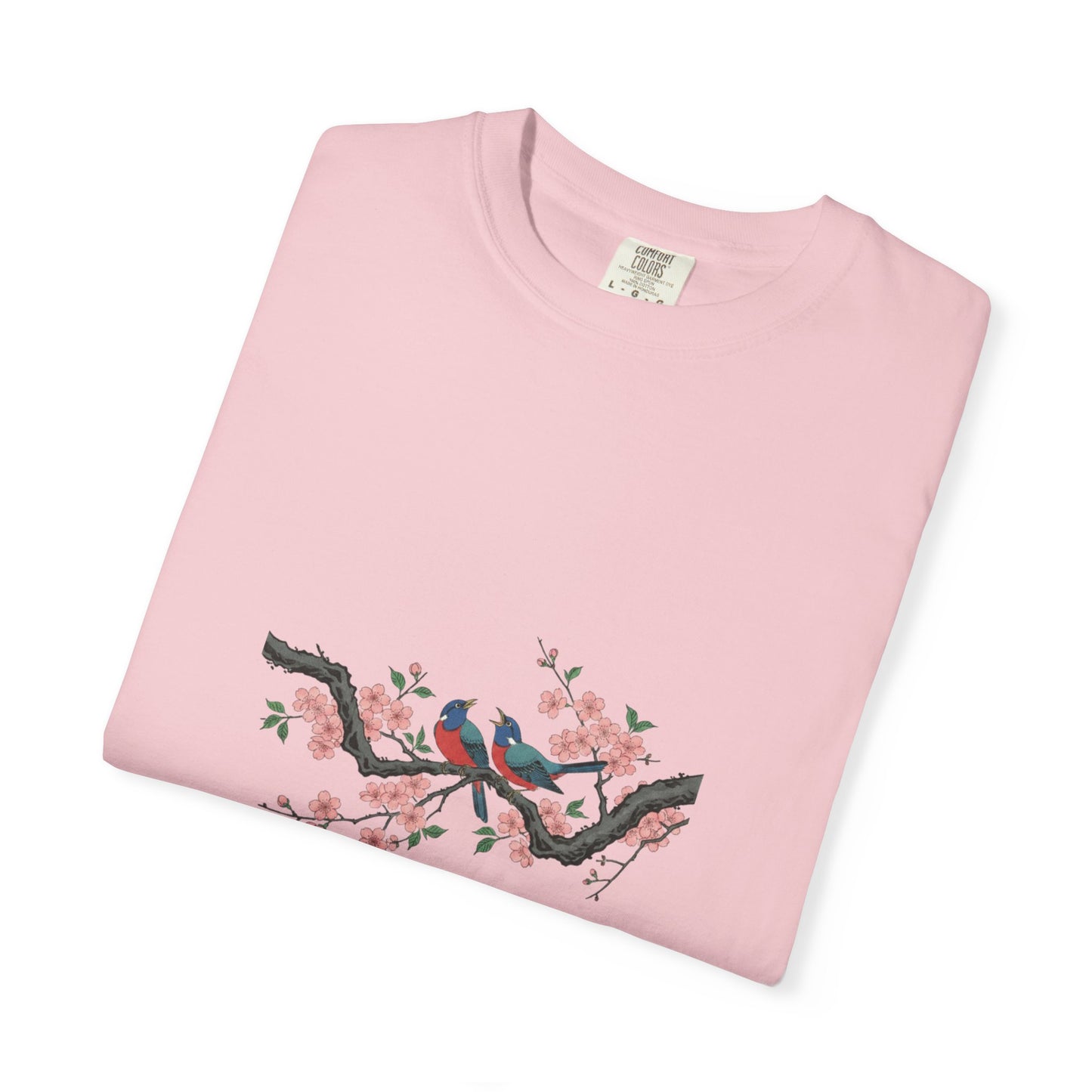 Birds on Cherry Blossom Branch T-Shirt | Japanese Floral Illustration
