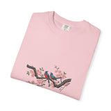 Birds on Cherry Blossom Branch T-Shirt | Japanese Floral Illustration